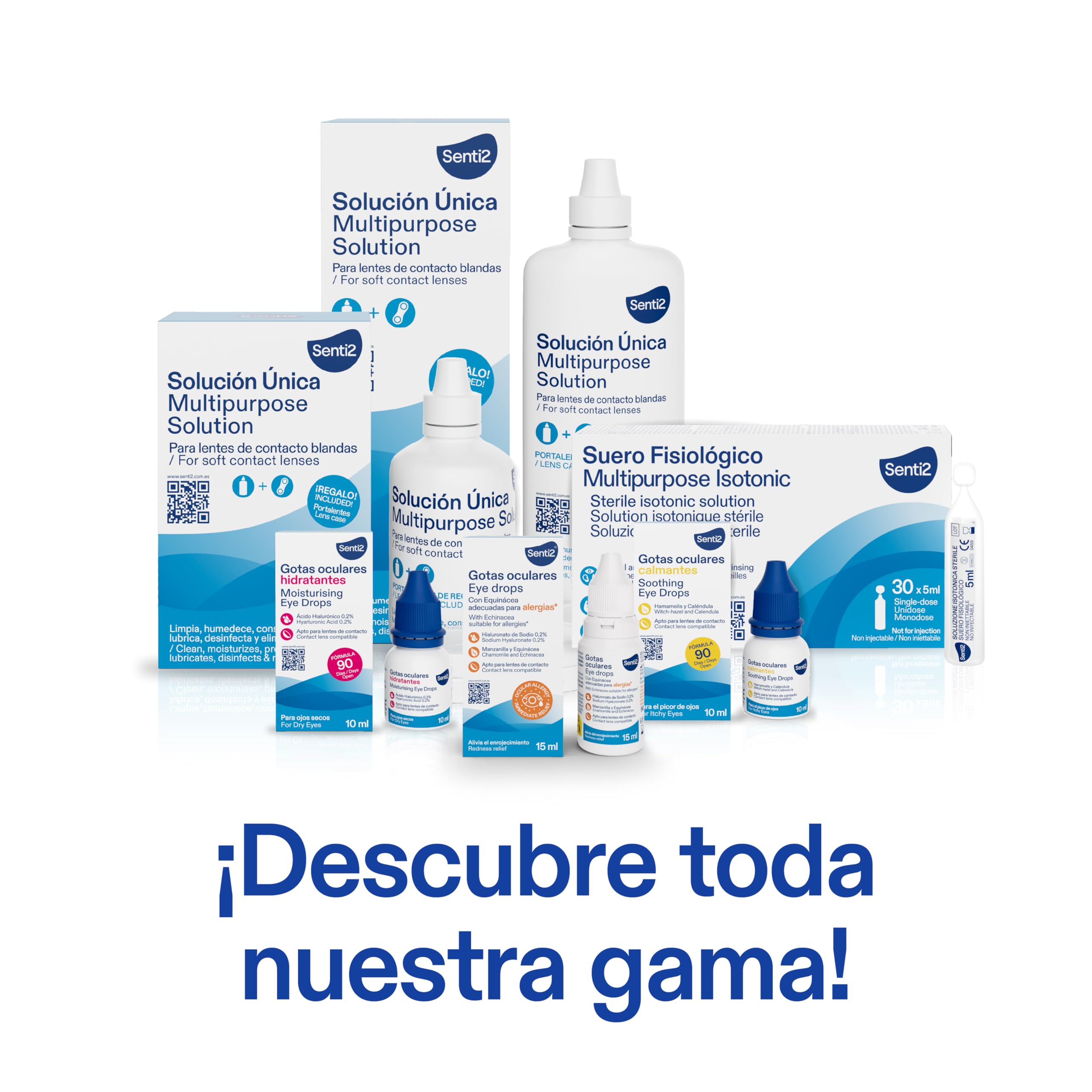 Senti2 - Gotas Hidratantes para Ojos Irritados y Secos por Alergias, Lágrima Artificial con Ácido Hialurónico 0,2% y Aptas para Lentes de Contacto, 15 ml