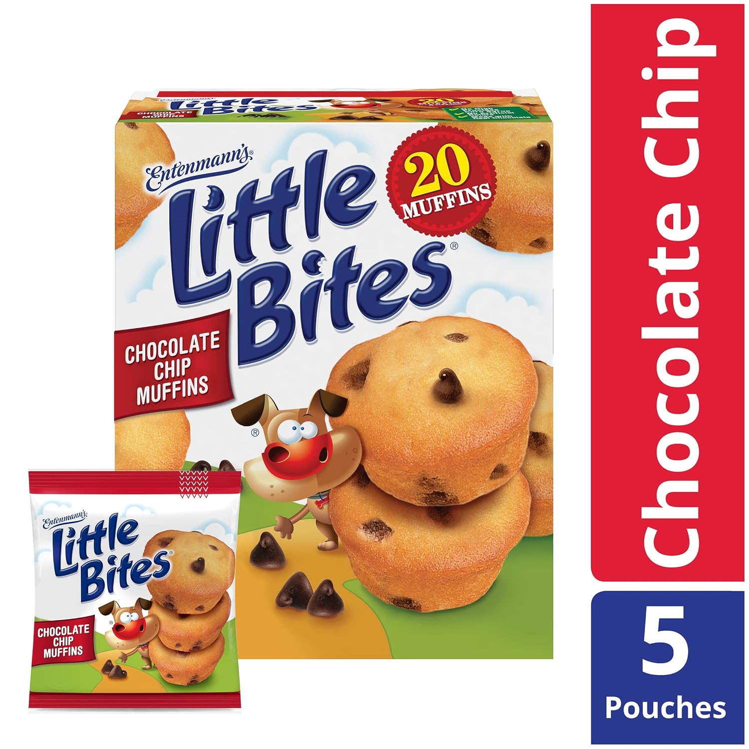Entenmann's Little Bites Chocolate Chip Muffins, Pouches of Mini Muffins 8.25 oz, 5 Count