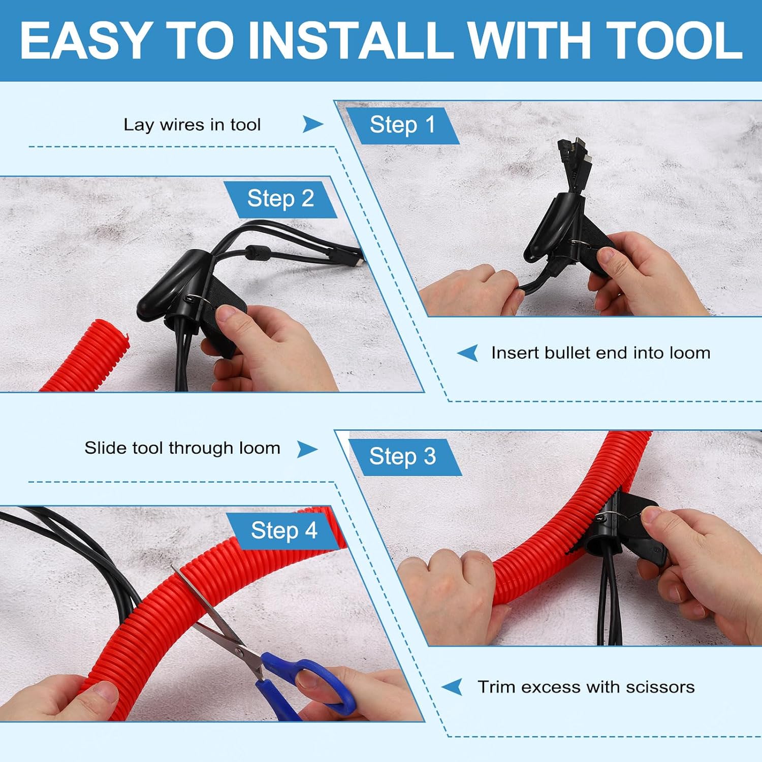 MECCANIXITY Split Wire Loom Tubing 1"(23mm) ID 50FT(15m) with Installation Tool, Heat & Cold Resistant -40F to 257F Plastic Flexible Conduit Cord Protector for Electrical Wires Cable, Red