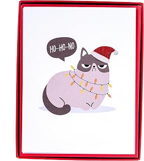 Graphique Grumpy Cat Holiday Cards | Pack of 15 Cards with Envelopes | Christmas Greetings | Glitter Accents | Boxed Set | 4.25" x 5.5"