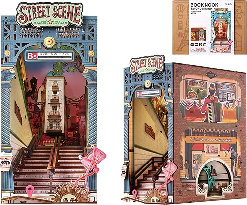 Rolife DIY Book Nook Kits for Adults, Miniature Dollhouse Booknook Kit, 3D Wooden Puzzle Creative Decorative Bookends Bookshelf Diorama Insert Crafts Hobbies Gifts (Street Scene)