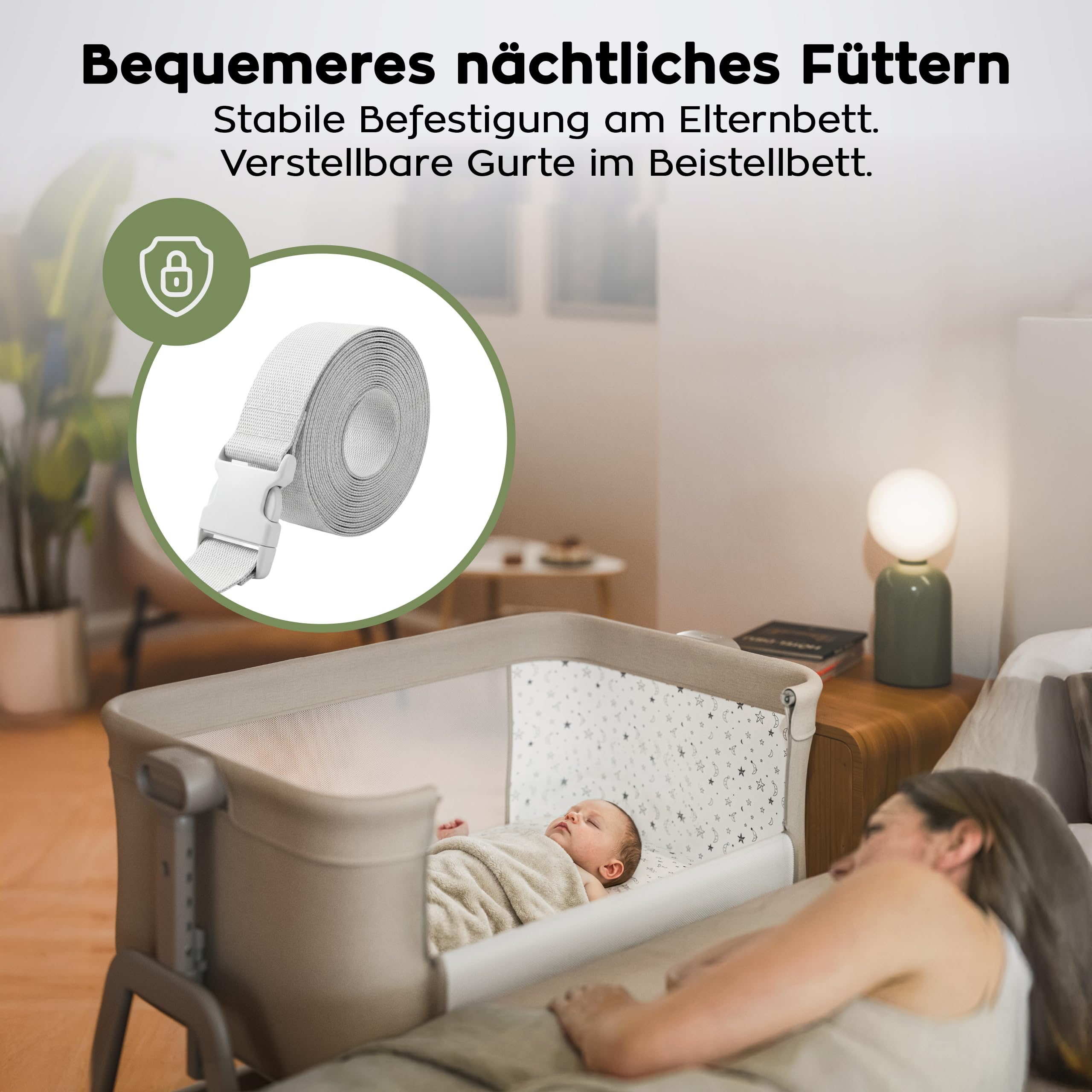 TULANO Dream 50 3in1 Beistellbett Baby mit Rollen - Babybett - Reisebett | mit matratze - höhenverstellbar - bis 9kg - Neigbare Liegefläche - Mit Moskitonetz und Aufbewahrungskorb - Beige