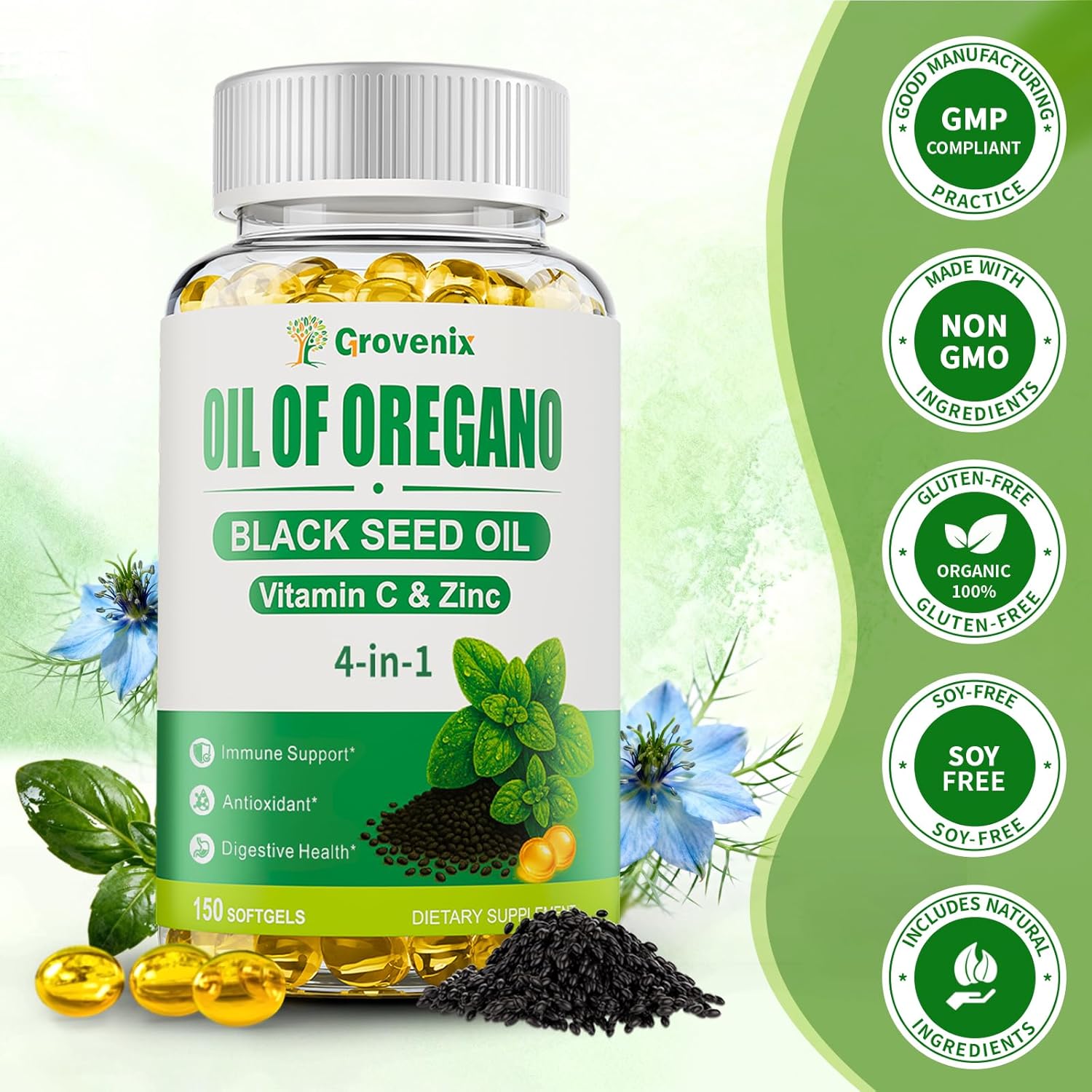 300 Count Organic Oregano Oil Softgels with Black Seed Oil, Wild Oregano Supplement, High Carvacrol & Thymoquinone, 2 Pack - Image 6