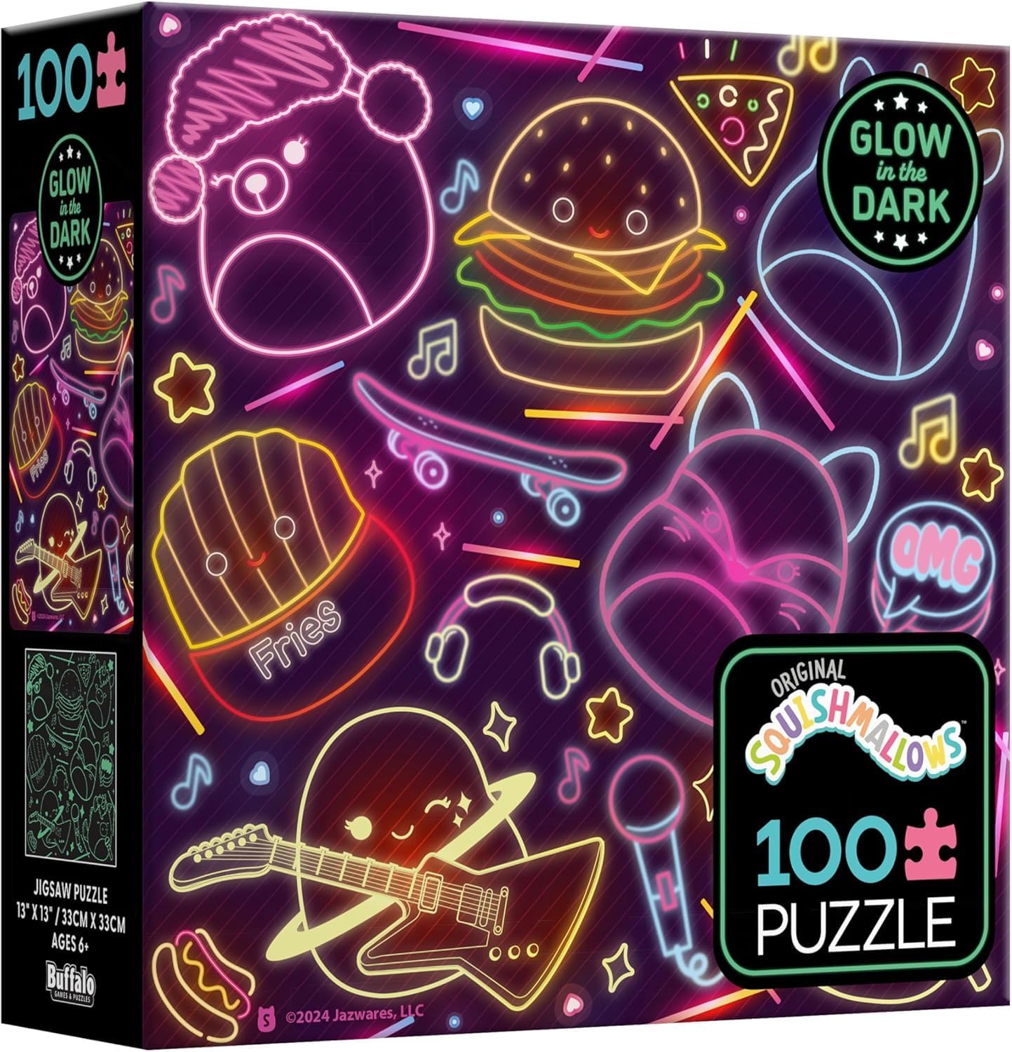 Buffalo Games - Glow in the Dark - Squishmallow Neon Lights - 100 Piece Jigsaw Puzzle
