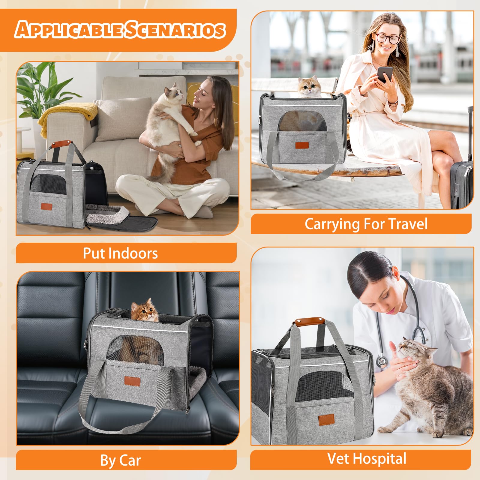 Transporttasche für Katze Hund, Katzentragetasche, Katzentransportbox, Faltbar Tragetasche Katzentransporttasche, Für Katze Kätzchen Welpen bis 7 Kg, Transportbox für Hund Katze, Zug, Reisen
