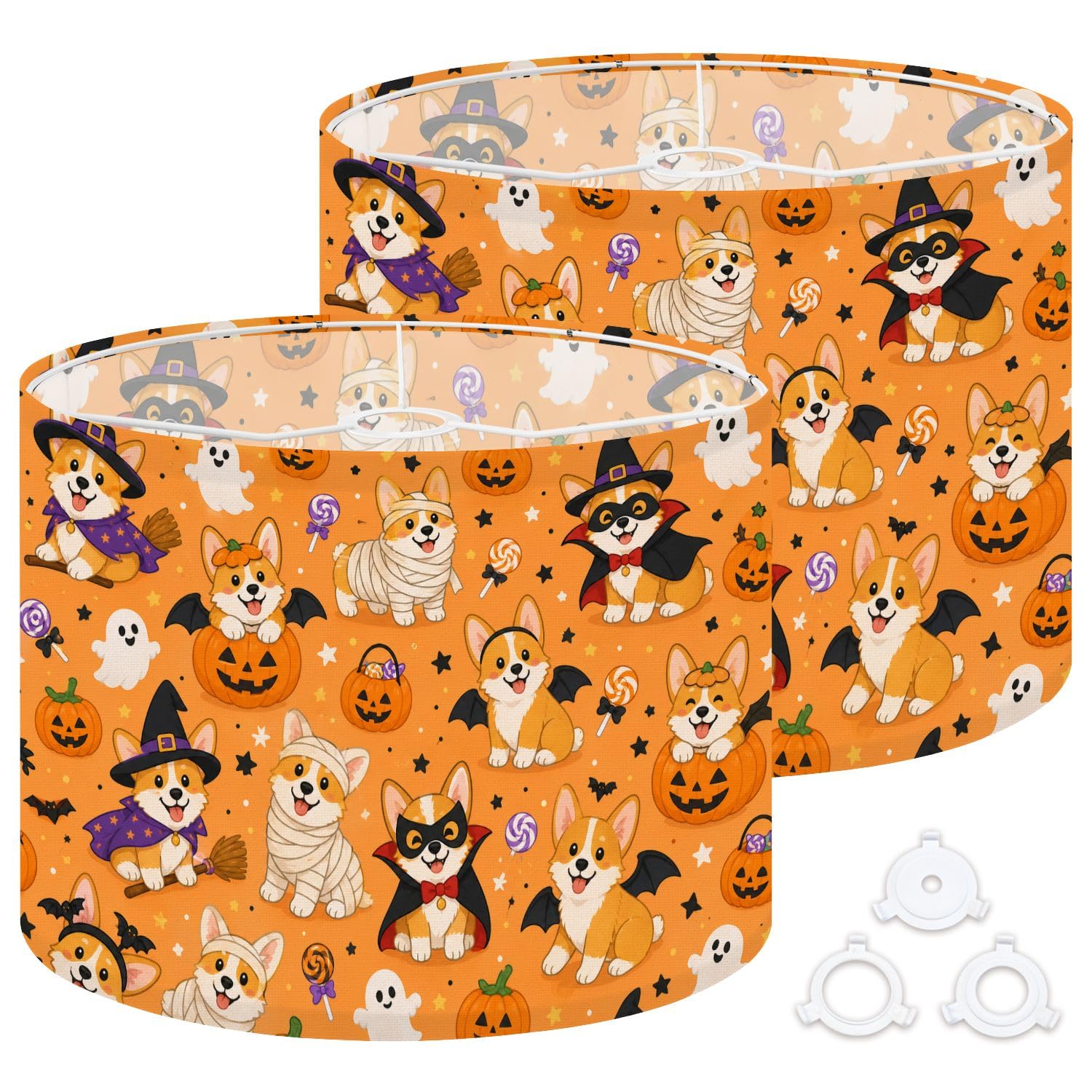 Deruinvaio Multi1 2Pcs 13In Lampshade Lamp Shade Halloween Corgi Pumpkins Ghosts Candy For Ceiling Light, Table Lamp Floor Lamp Easy Assembly Replacement Light Shade