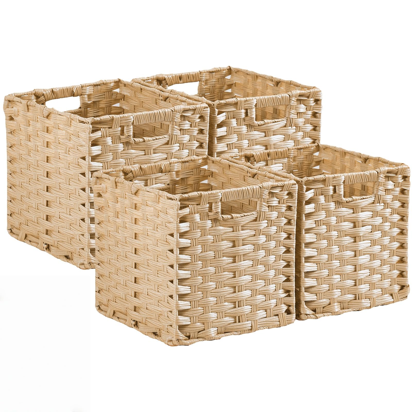 Scatola portaoggetti, 31 x 31 x 31 cm, in finta rattan Kallax, per giocattoli, vestiti, cameretta dei bambini, impermeabile, non ammuffito (4 pezzi, beige chiaro)
