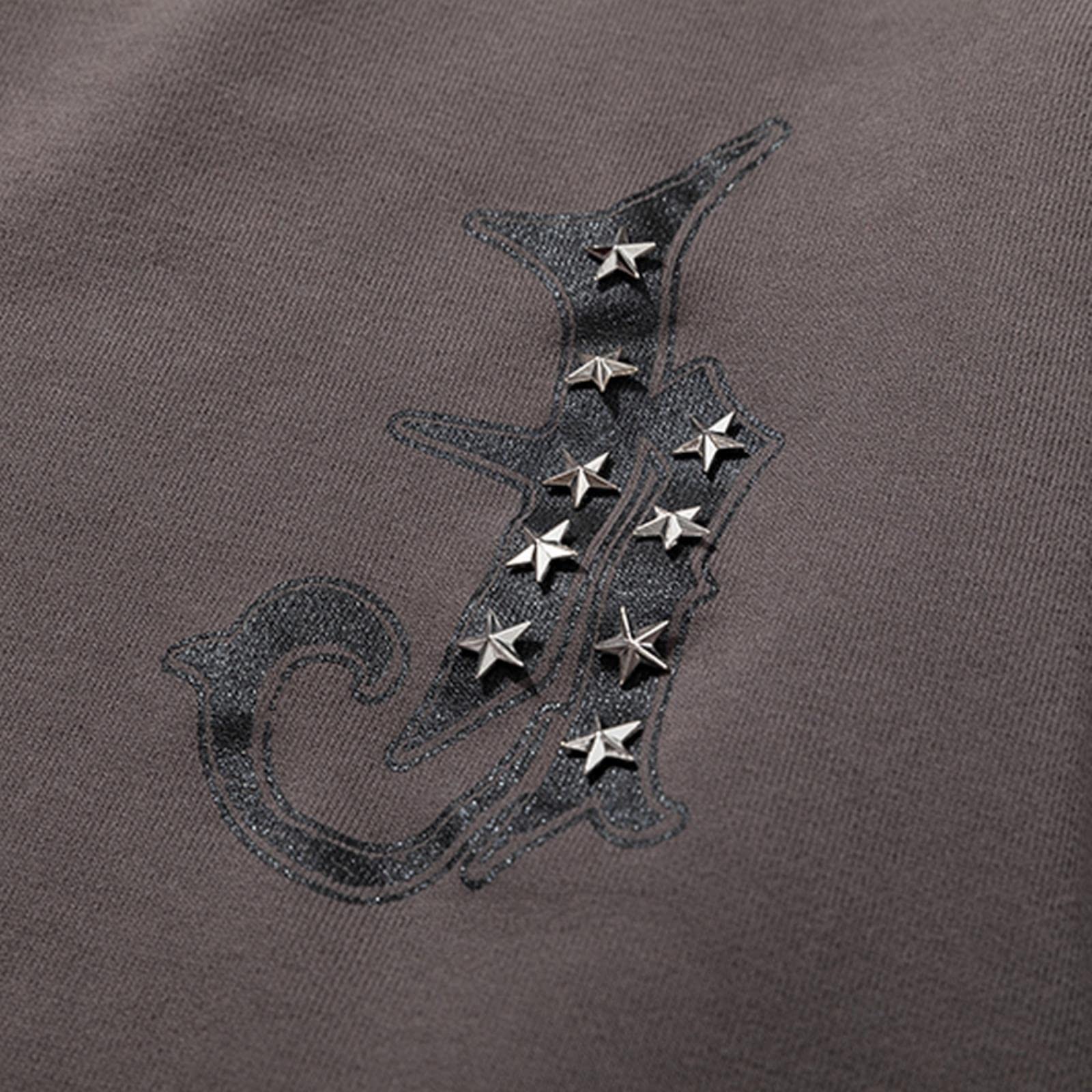 Grigio Scuro Stampa Lettera Uomo Vintage Felpa Felpa Con Cappuccio Hip Hop Girocollo Felpa Harajuku Moda Casual Allentato Pullover