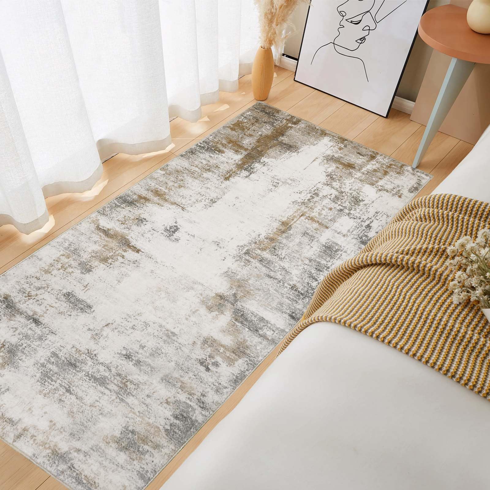 Famibay Rugs Living Room 60x120cm Washable Rug Beige Brown Rugs for Bedroom Modern Abstract Carpet Runners Non Slip for Kitchen Hallway Entryway Office Room Decor — image 1