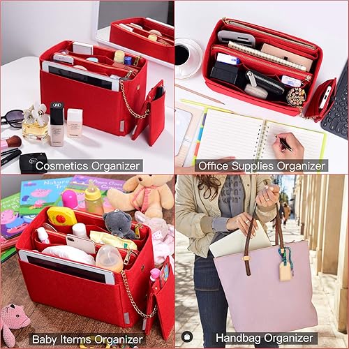 Miniatura 7 de Organizador de monedero, organizador de monedero con 2 cremalleras de metal, organizador de bolsa con bloqueo RFID bolsillo organizador