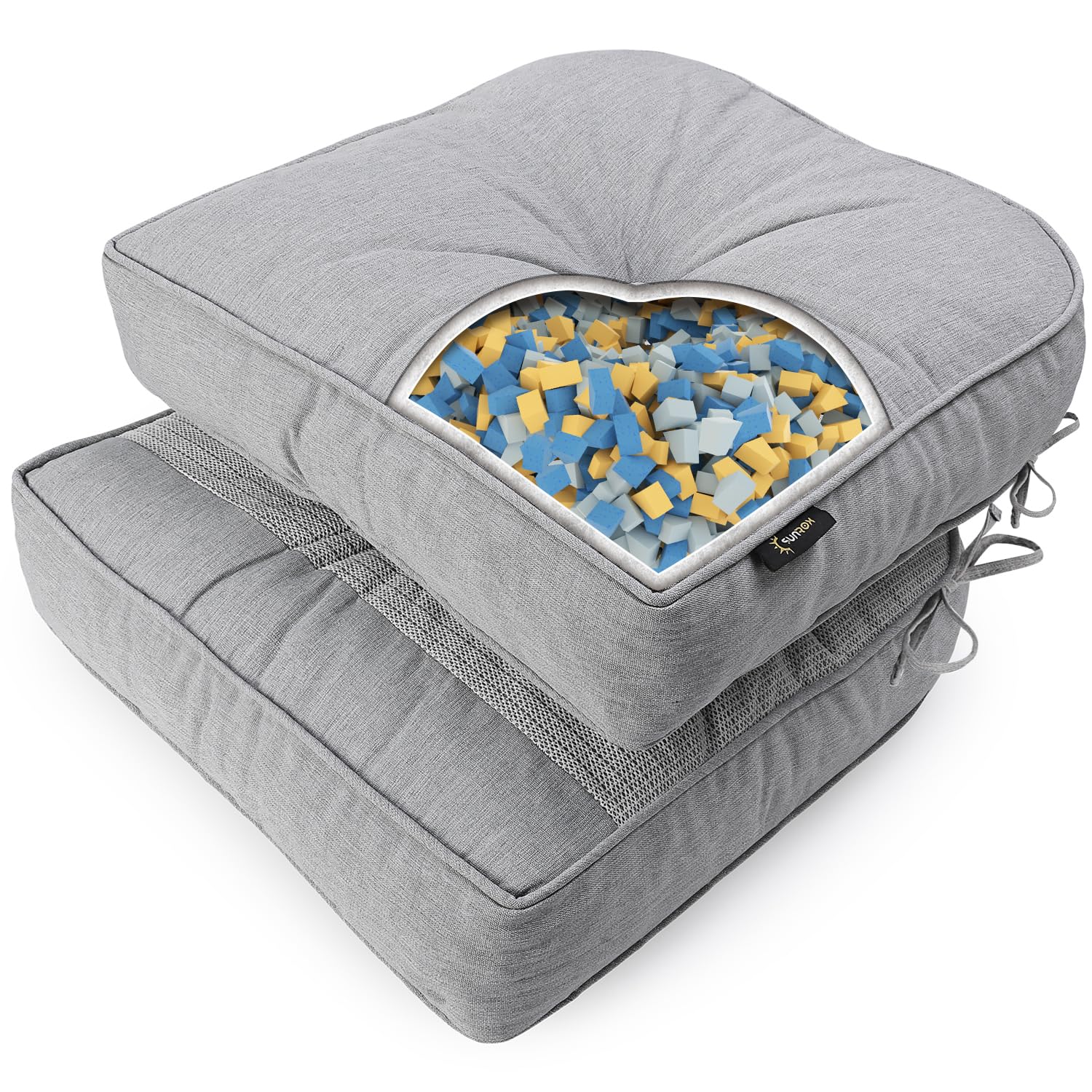 SUNROX LokGrip Non Slip Gel Memory Foam Chair Cushions for Tailbone Pain Relief, Tufted Stain Resistant Thicken Durable Seat Pad Cushion for Kitchen Dining Office 17"x16" Set of 2, Heather Grey