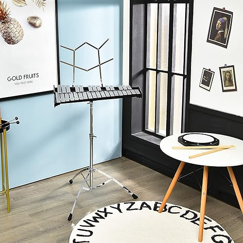 Miniatura 2 de Giantex Kit de campana Glockenspiel profesional de 32 notas, xilófono de percusión con soporte ajustable, soporte de música, almohadilla de práctica