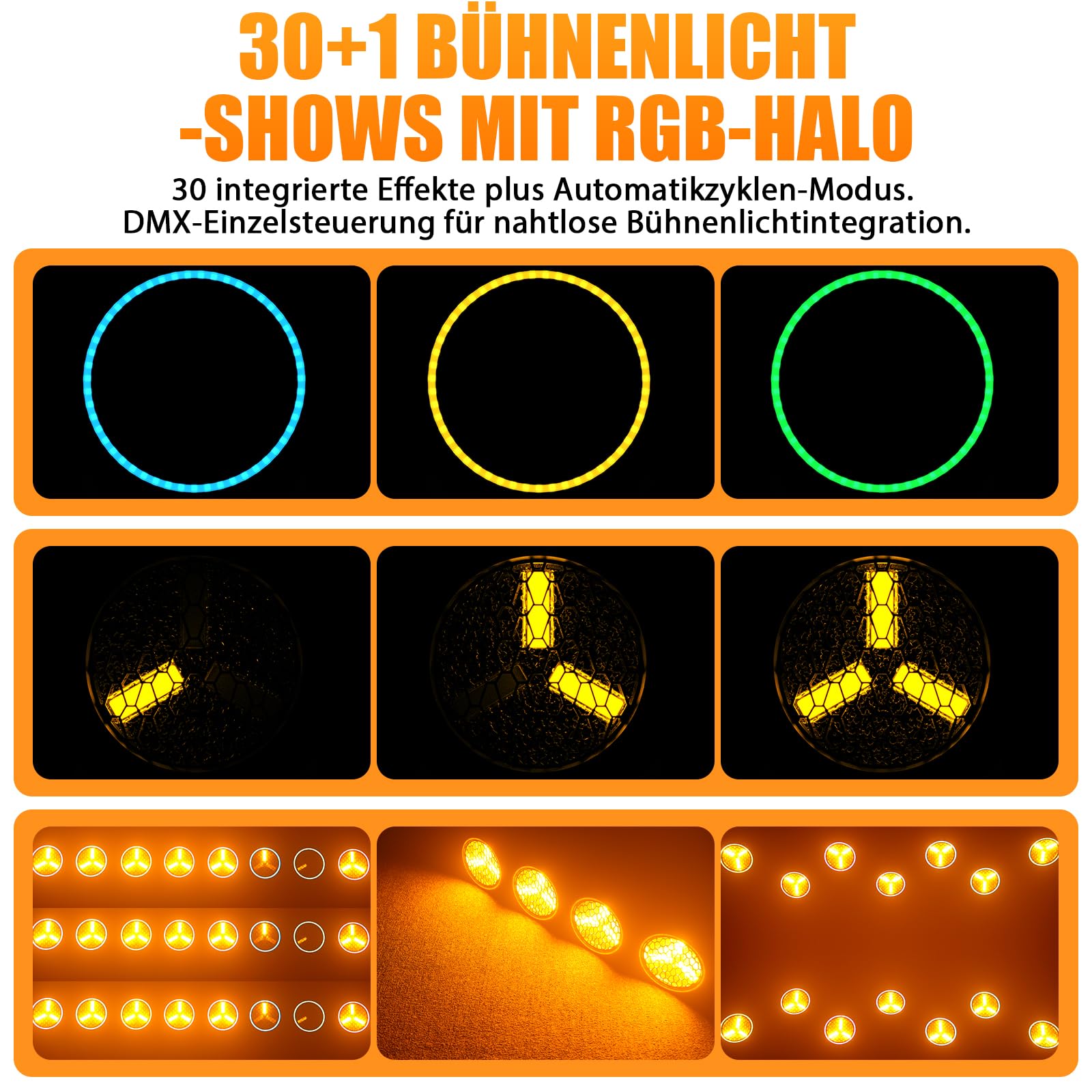 3 x 30W COB Par, DMX LED Bühnenlicht mit 30 Lichteffekten, Soundaktivierte Discolicht für Party, Hochzeit, Club, DJ, Bühne, Konferenzen