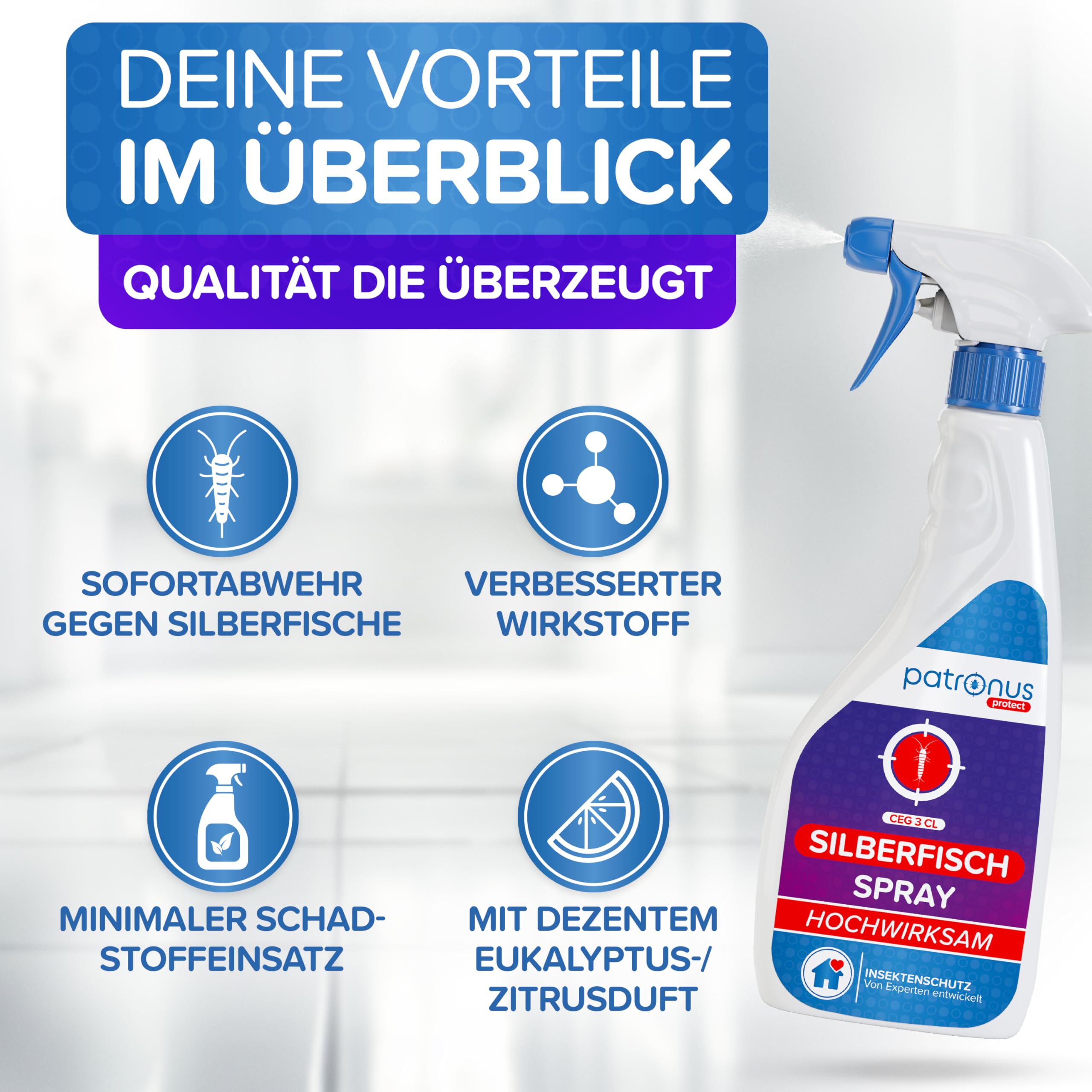 Patronus Silberfisch Set: Spray 500ml & Klebefallen 9x - Mittel gegen Silberfische & Papierfische - Silberfisch Falle & Spray zur Bekämpfung