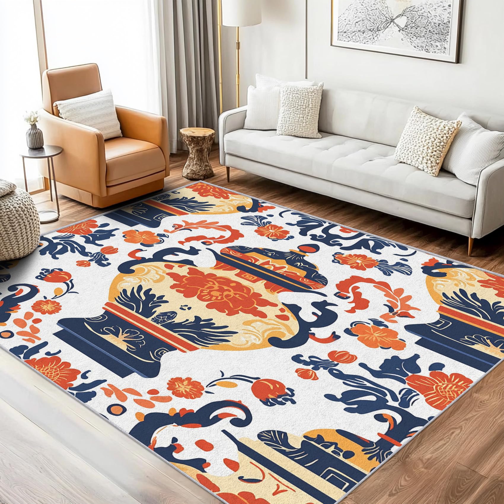ZDABAOEC Japanese Style Rug - Asian Rugs for Living Room, Bedroom, Japan Carpet, Washable Non Slip Large Rug, Soft Low Pile Patterned Area Rugs & Home Decor & Gifts, 160 x 230cm