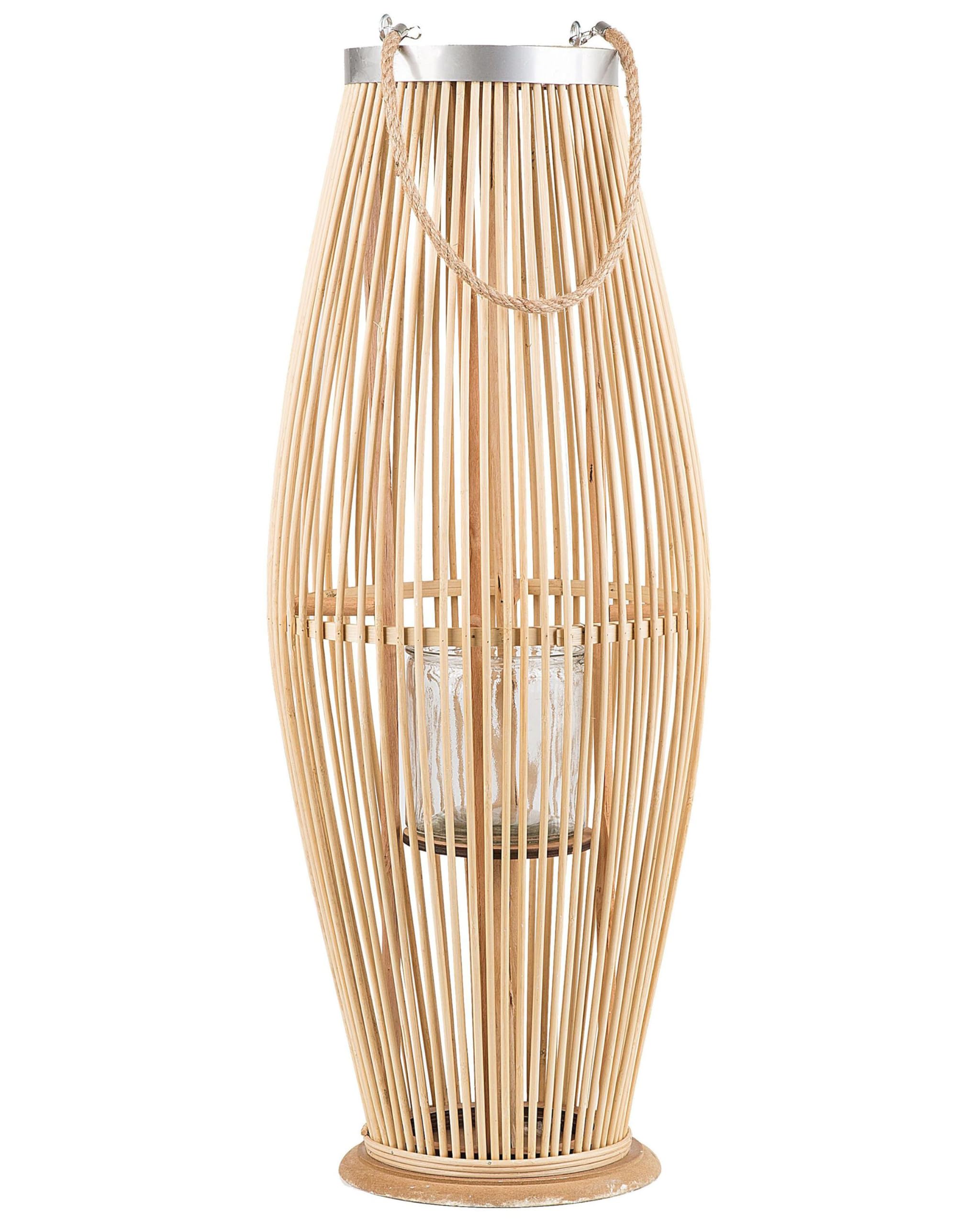 Natural Bamboo Wood Woven Lantern Candle Holder Light Brown Tahiti