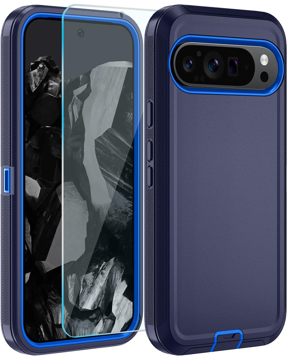 CONWOEPhone Case for Google Pixel 9 Pro XL Case with HD Screen Protector, Pixel 9 Pro XL Case Heavy Duty Durable Shockproof 2-Layer Cover for Google 9 Pro XL (Dark Blue)