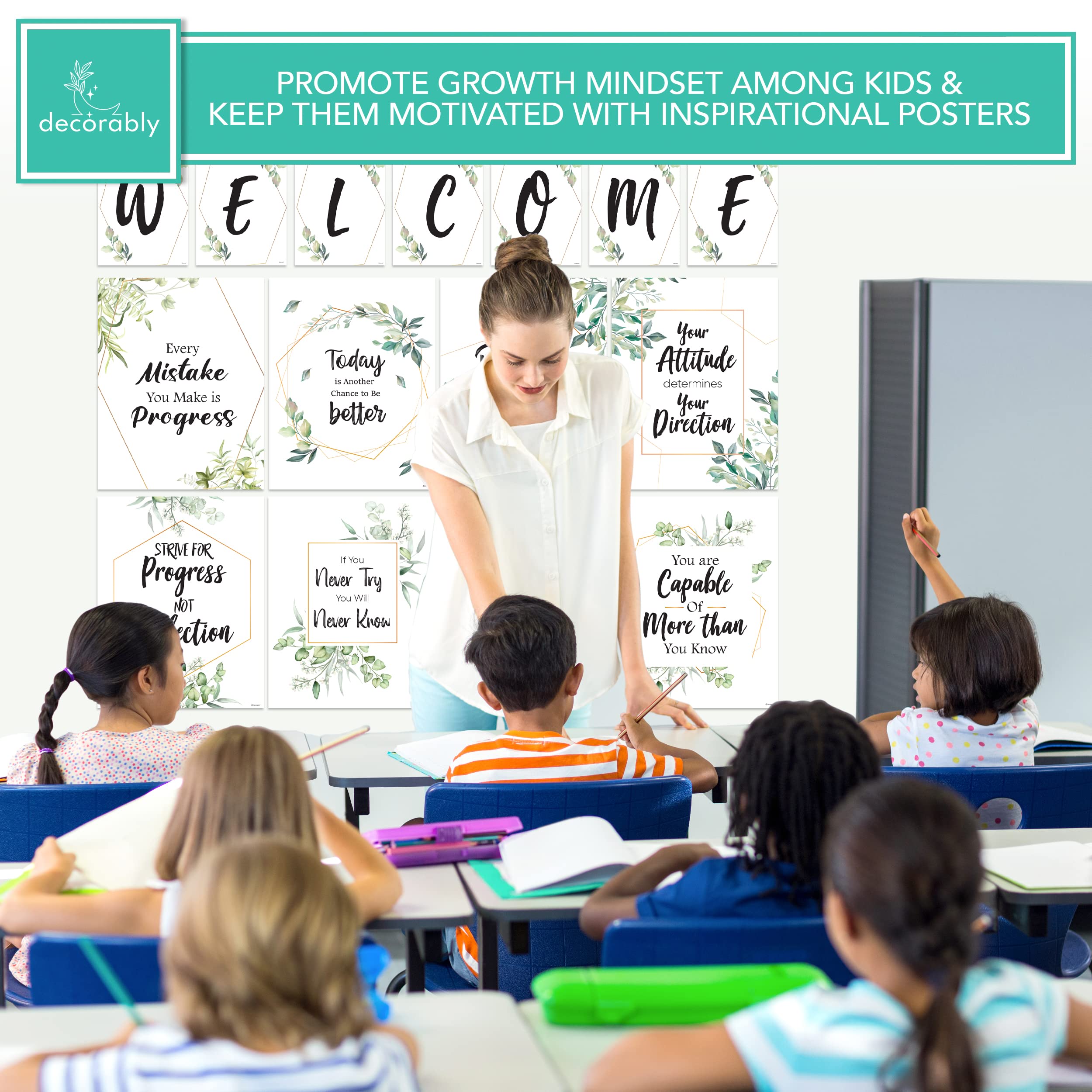Snapklik.com : Decorably 15 Welcome Posters Eucalyptus Classroom Decor