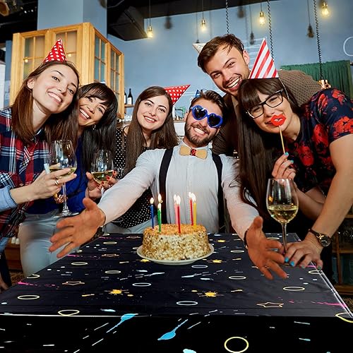 Miniatura 5 de Fundas de mesa para fiestas, manteles de plástico neón desechables de 108 x 54 pulgadas, manteles de neón brillantes para decoración de fiesta de