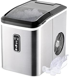 EUHOMY Compact Potable Electric Ice Maker Machine with Ice Scoop and Basket - Countertop, 27 lbs in 24 Hours, 9 Cubes Ready in 8 Mins. Perfect for Home/Kitchen/Office.(Sliver)