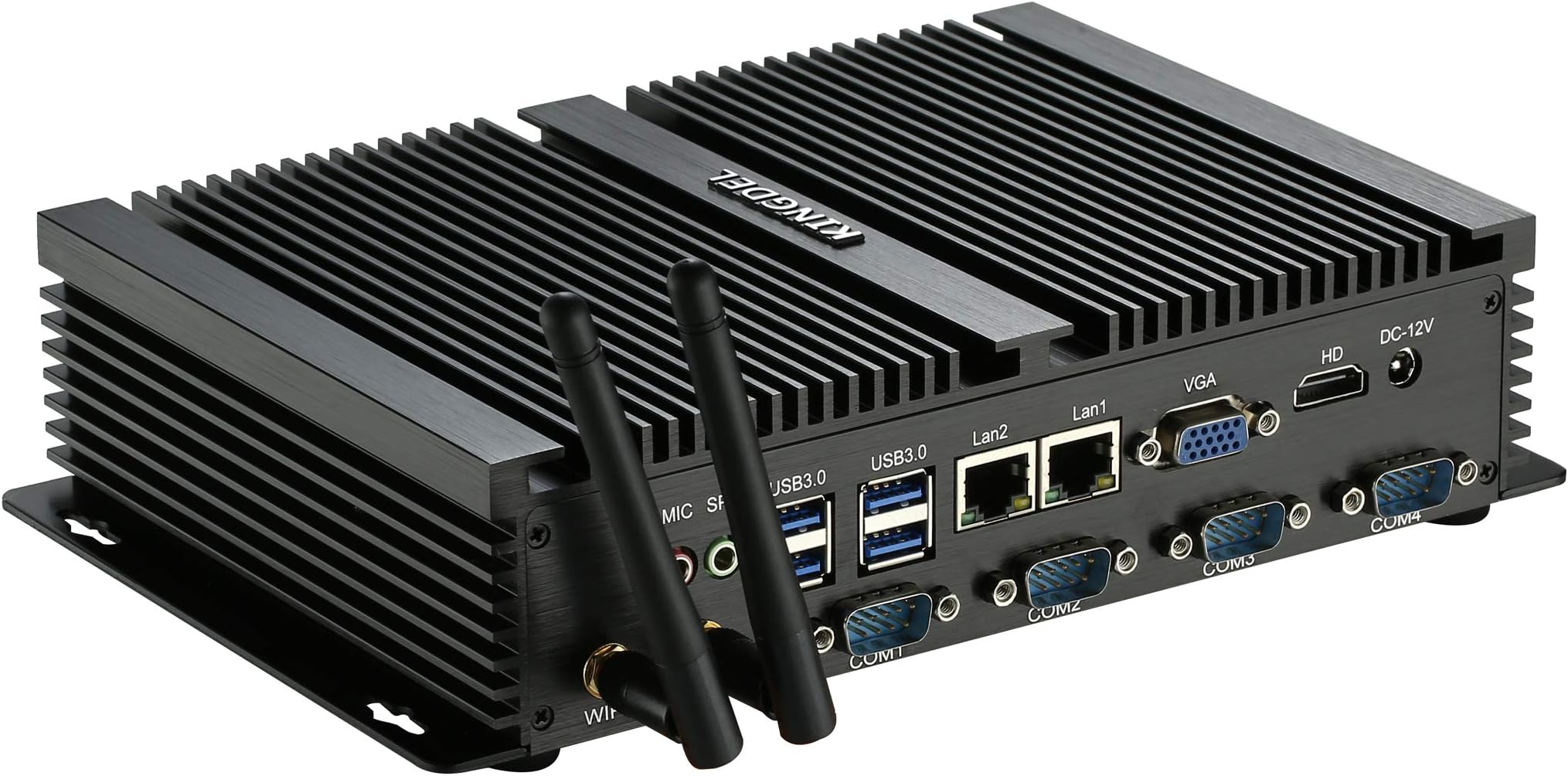 KINGDEL Powerful Mini Desktop Computer, Fanless Industrial PC, i5 Dual Core CPU, 8GB RAM, 256GB SSD, 2xNICs, 4xUSB 3.0, 4xCOM RS232, HD Port, WiFi, Metal Case, Silent Working
