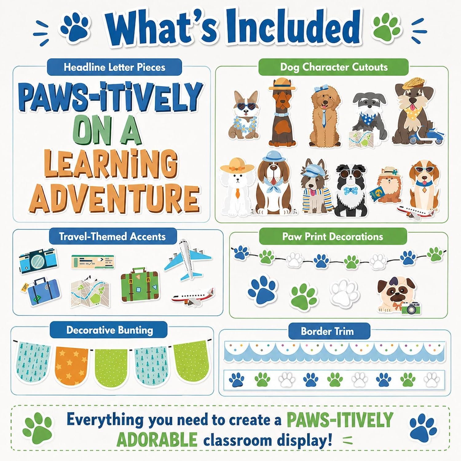 Pet Dog Bulletin Board Set World Travel Theme Bulletin Board Decorations Puppy Dog Classroom Decorations Adventure Explore Map Paper Cutouts for Back to School Home Office Chalkboard Wall Door Decor image 4