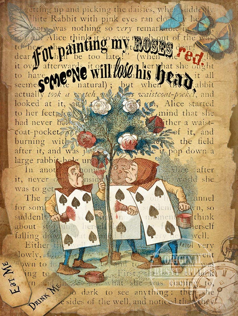 The Rusty Apples Metal Sign Co Vintage Colors Alice In Wonderland Painting Roses – Vintage - Style Metal Sign – 3 Sizes To Choose – Home Decor – Unique Gift