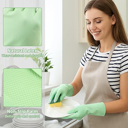 Miniatura 3 de Guantes para lavar platos, 9 pares de guantes de cocina medianos reutilizables, de látex natural resistentes al desgaste con palma antideslizante,