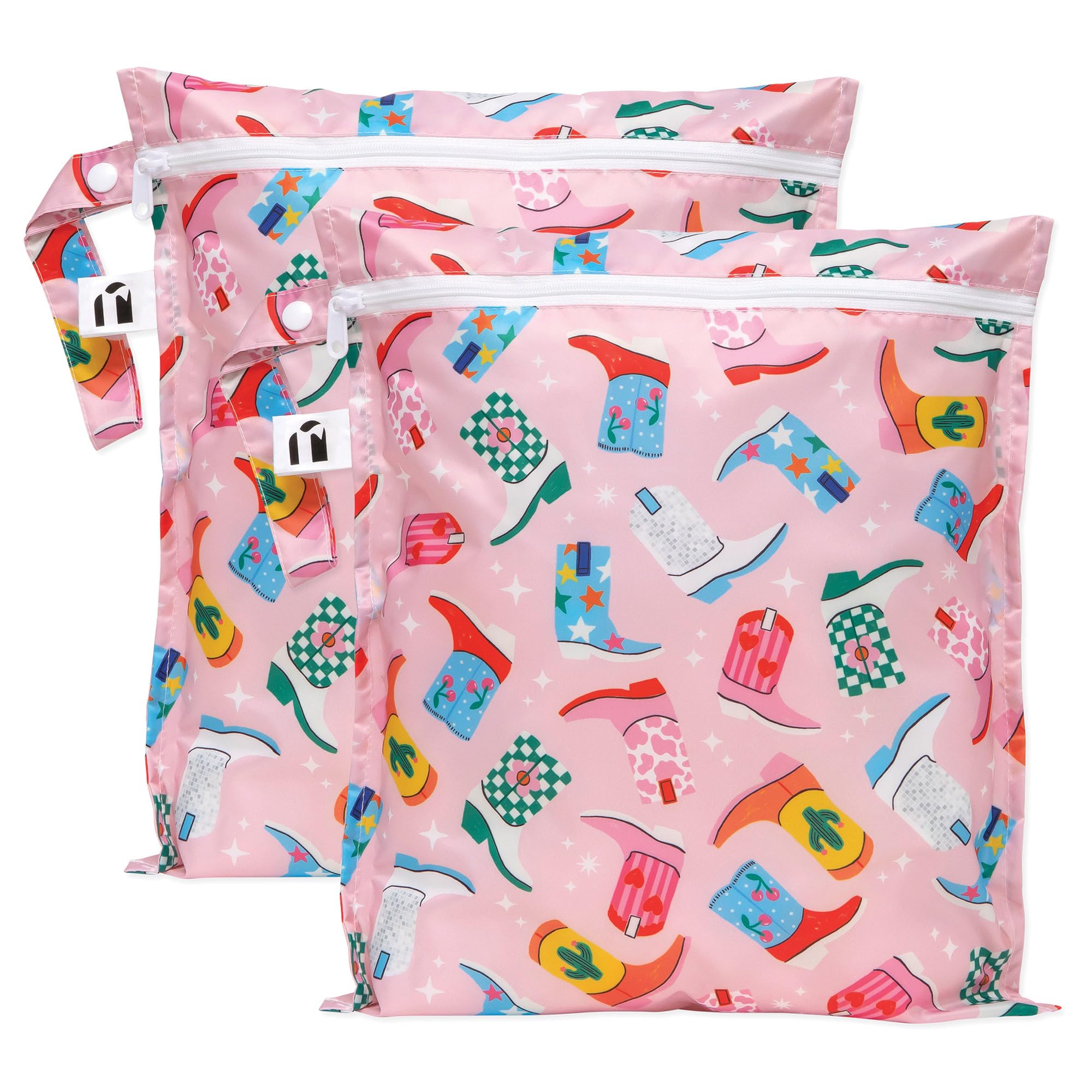Bumkins Roamio - Waterproof Wet Bag - For Baby, Travel, Swim Suit, Cloth Diapers, Pump Parts, Pool, Gym, Toiletry, Strap to Stroller - Reusable & Easy to Clean - 2pk Cowgirl Boots
