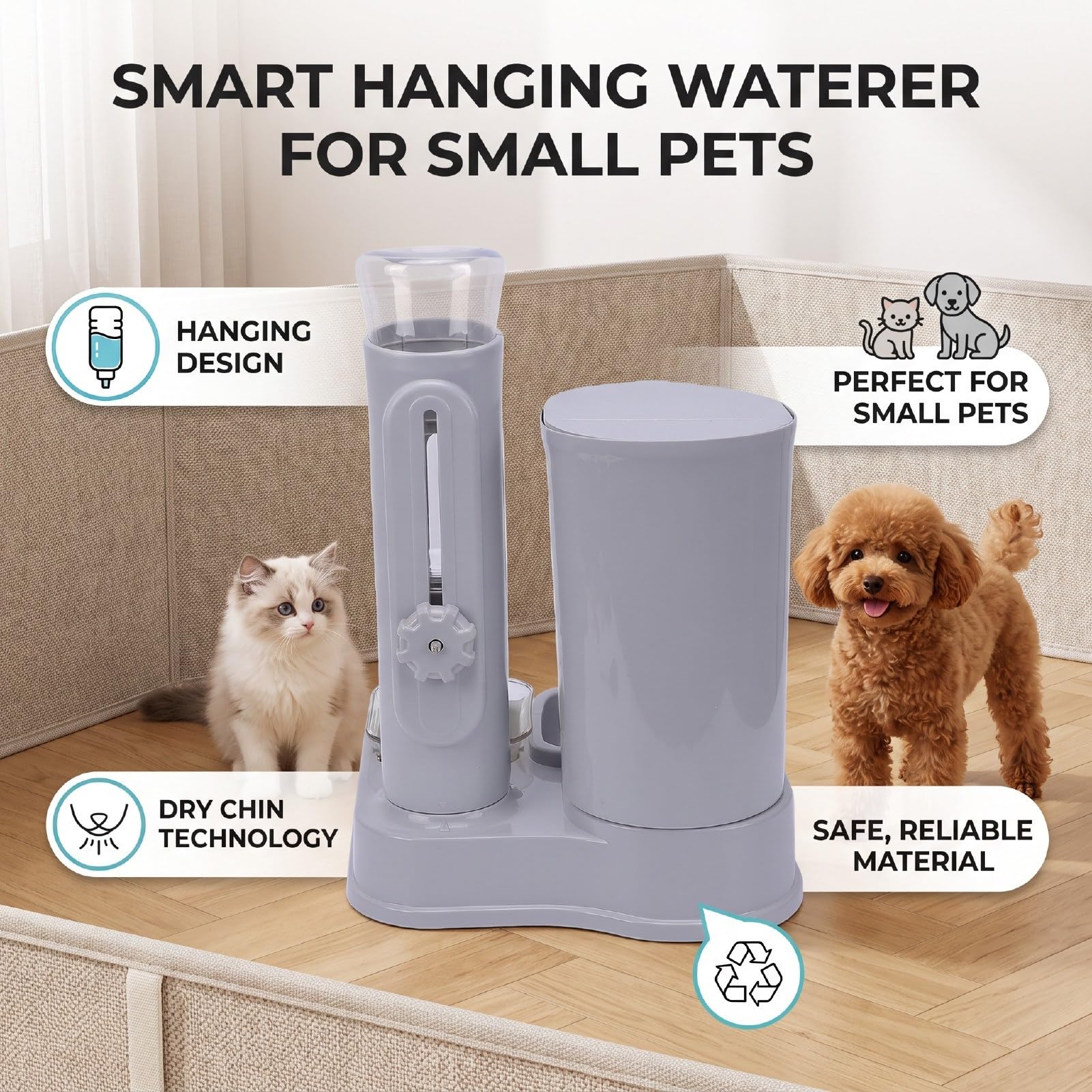 Comedero para Gatos Colgante y Dispensador de Agua 2 en 1 (Gray)