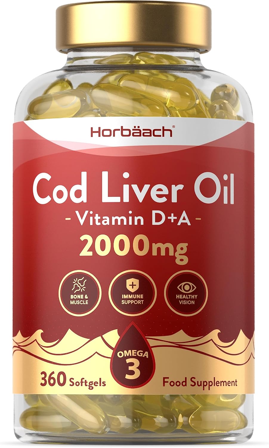 Cod Liver Oil Capsules | 2000mg | 360 Count | with High Strength Omega