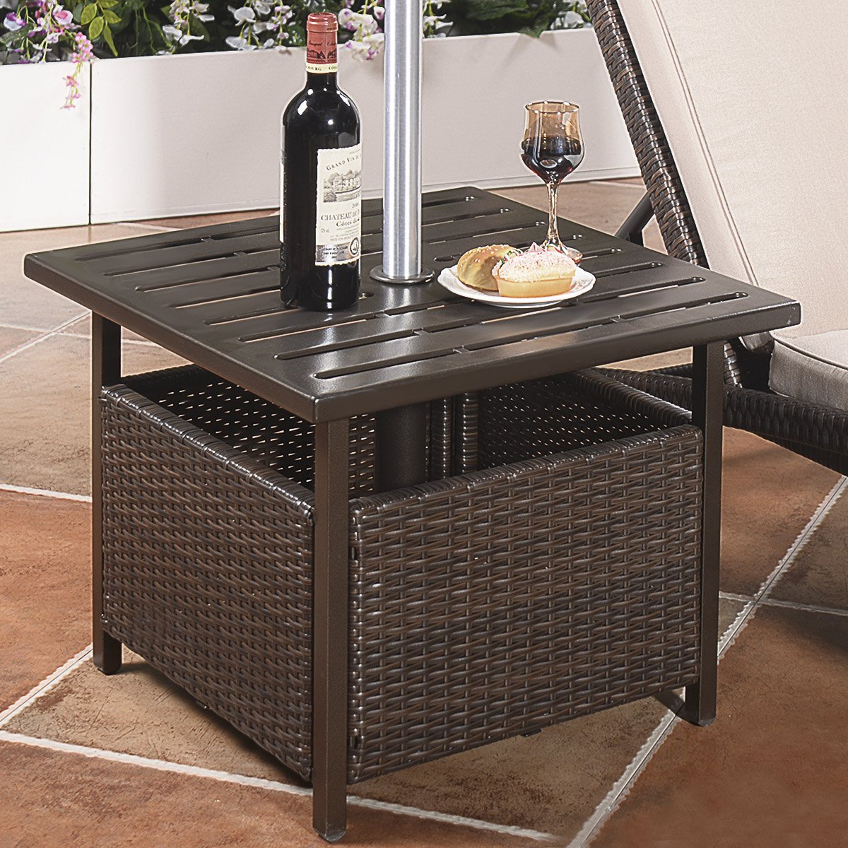 Buy Giantex Outdoor Side Table with Umbrella Hole, Rattan/Wicker