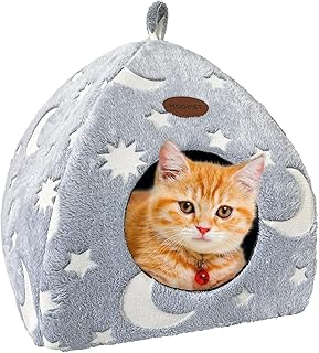 Mooipet Cat Cave Bed for Indoor Cats Cat House Cat Tent with Plush Washable Pillow Foldable Portable Pet Bed 33x33x35cm