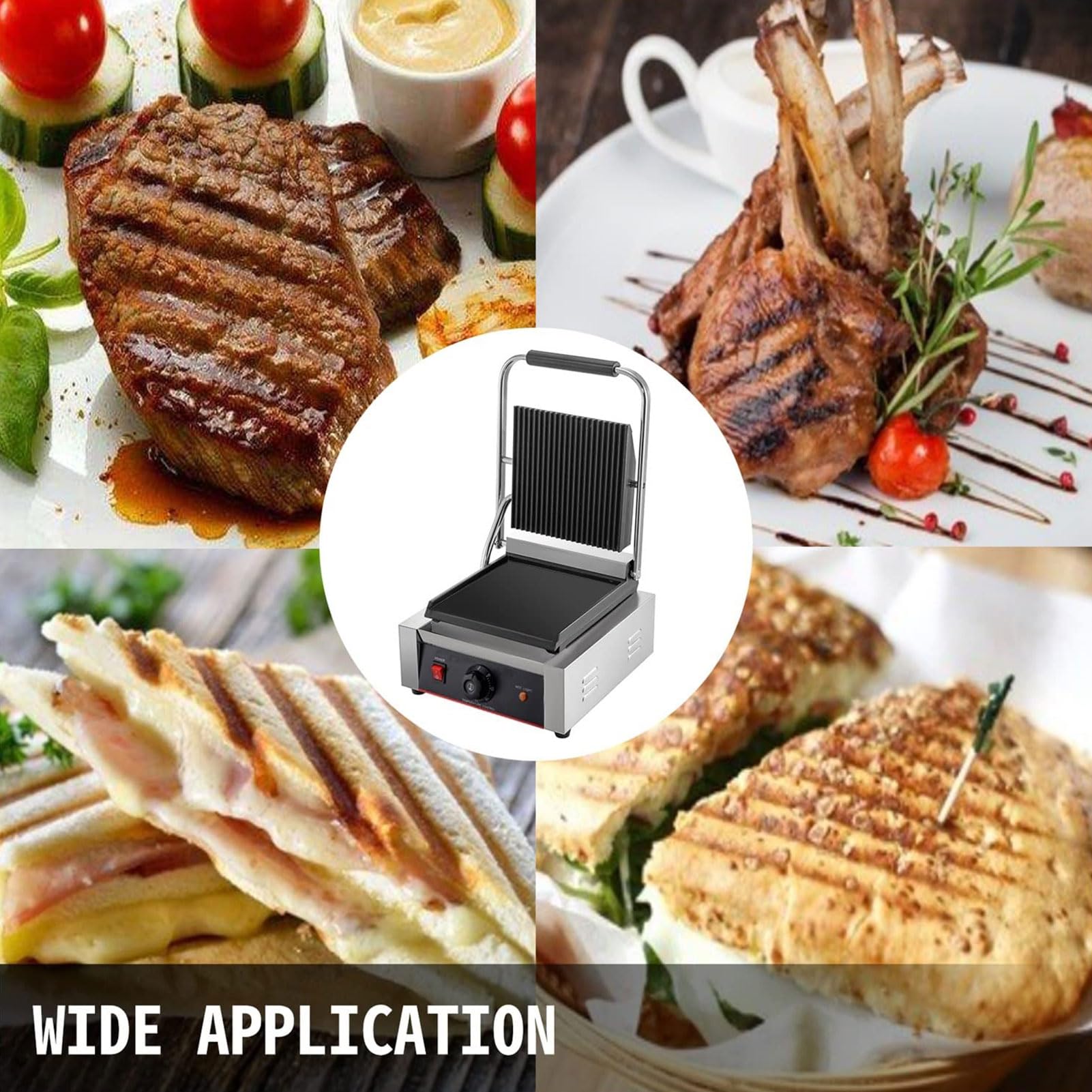 QUTBAG Griglia elettrica per panini, Macchina per Toast per panini a Contatto Commerciale con Controllo della Temperatura di 50-300 ℃, Macchina cuocere Hamburger Antiaderente per preparare Colazione