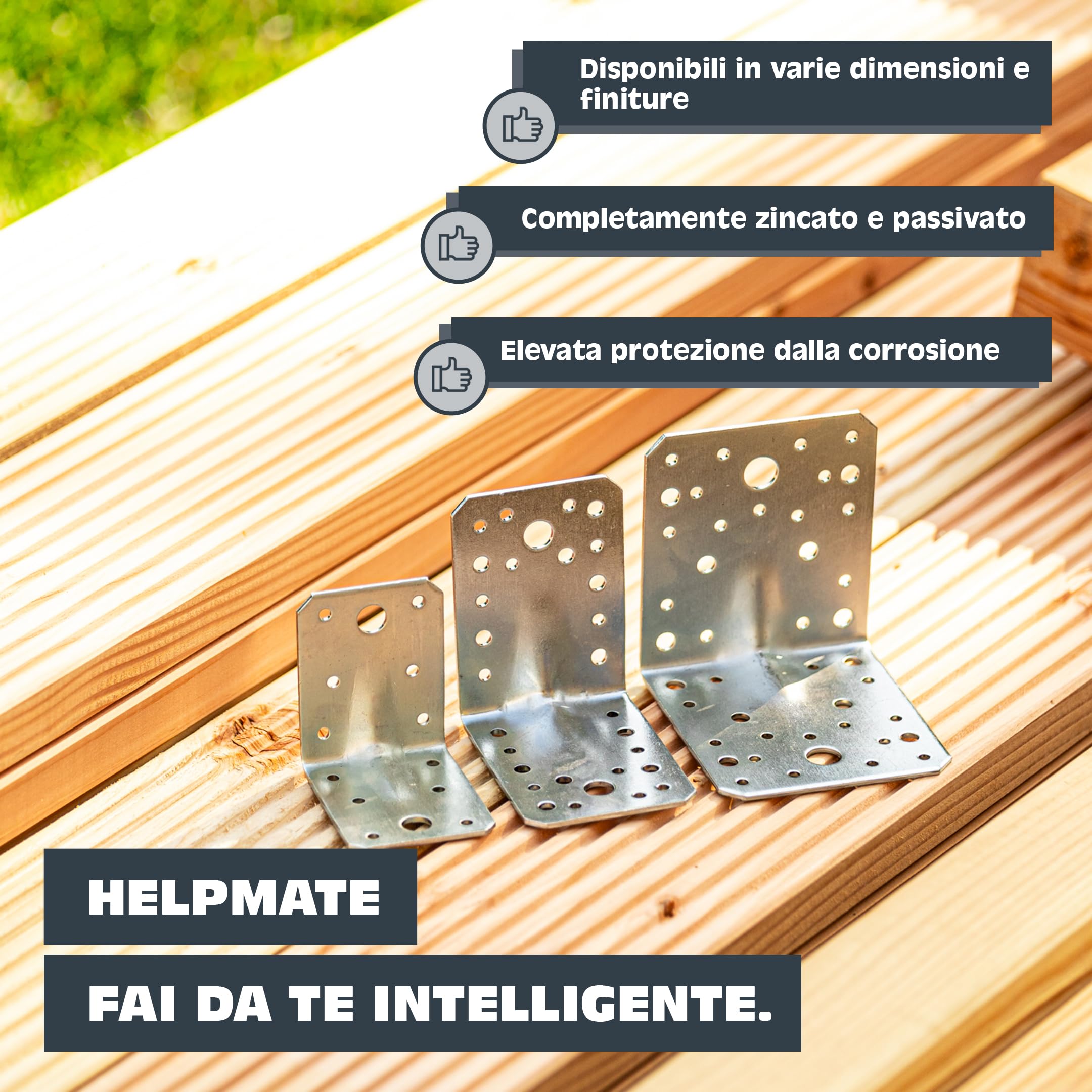 HELPMATE – 12 collegamenti angolari con nervatura 70x70x55 mm – Connettore per legno con zincatura galvanizzata e passivato blu – Squadretta perforata con protezione anticorrosione eccellente