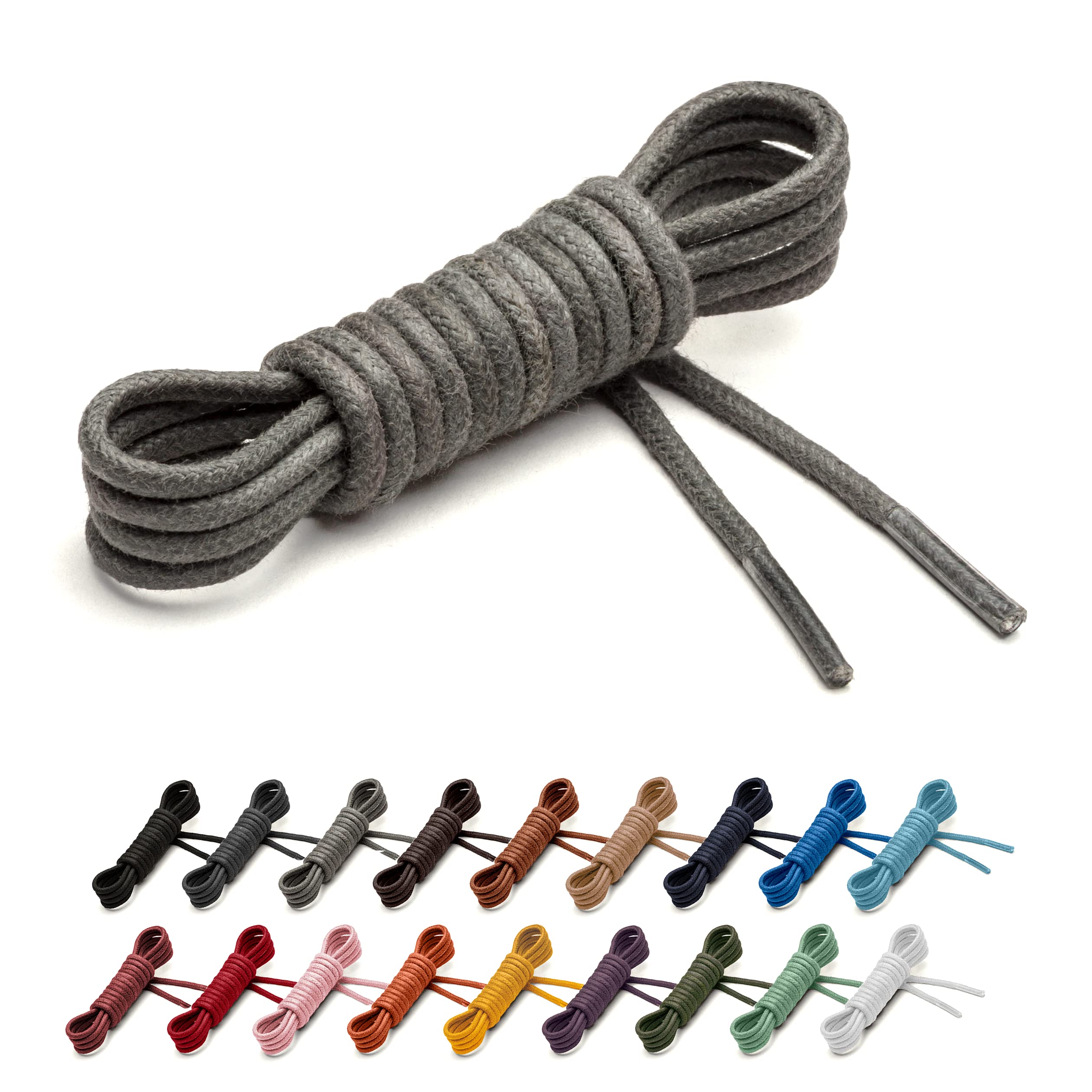 Benchmark Basics Round Waxed Cotton Shoe Laces - 2mm (5/64”) Width - 27”, 30”, 33”, 36” & 39" - Available in 18 Colors