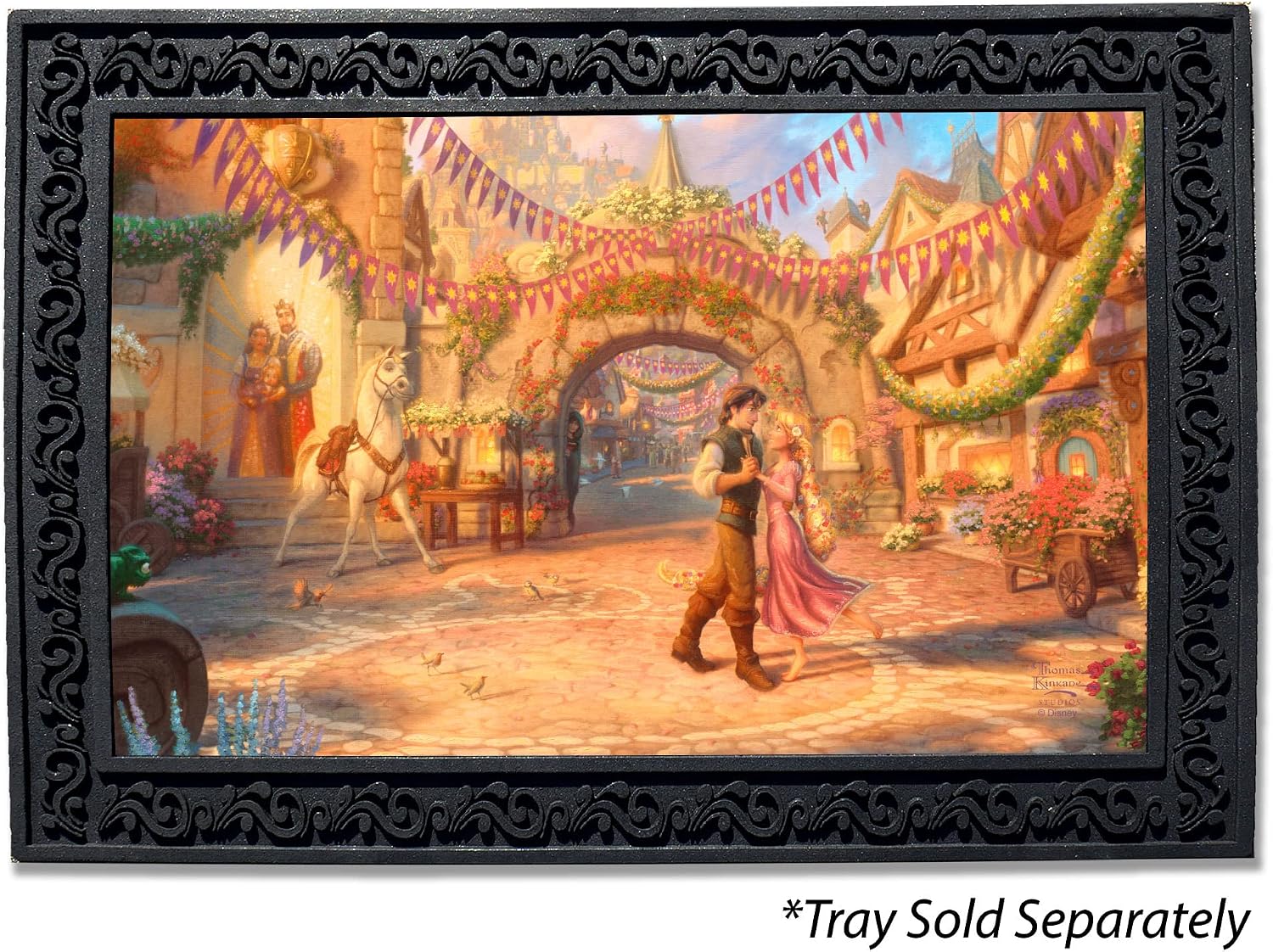 Flagology.com, Thomas Kinkade, Disney, Rapunzel Dancing in The Sunlit Courtyard Doormat - 18" x 30", Outdoor/Indoor, Heavy Duty Recycled Rubber, Non-Slip Backing, Doormat