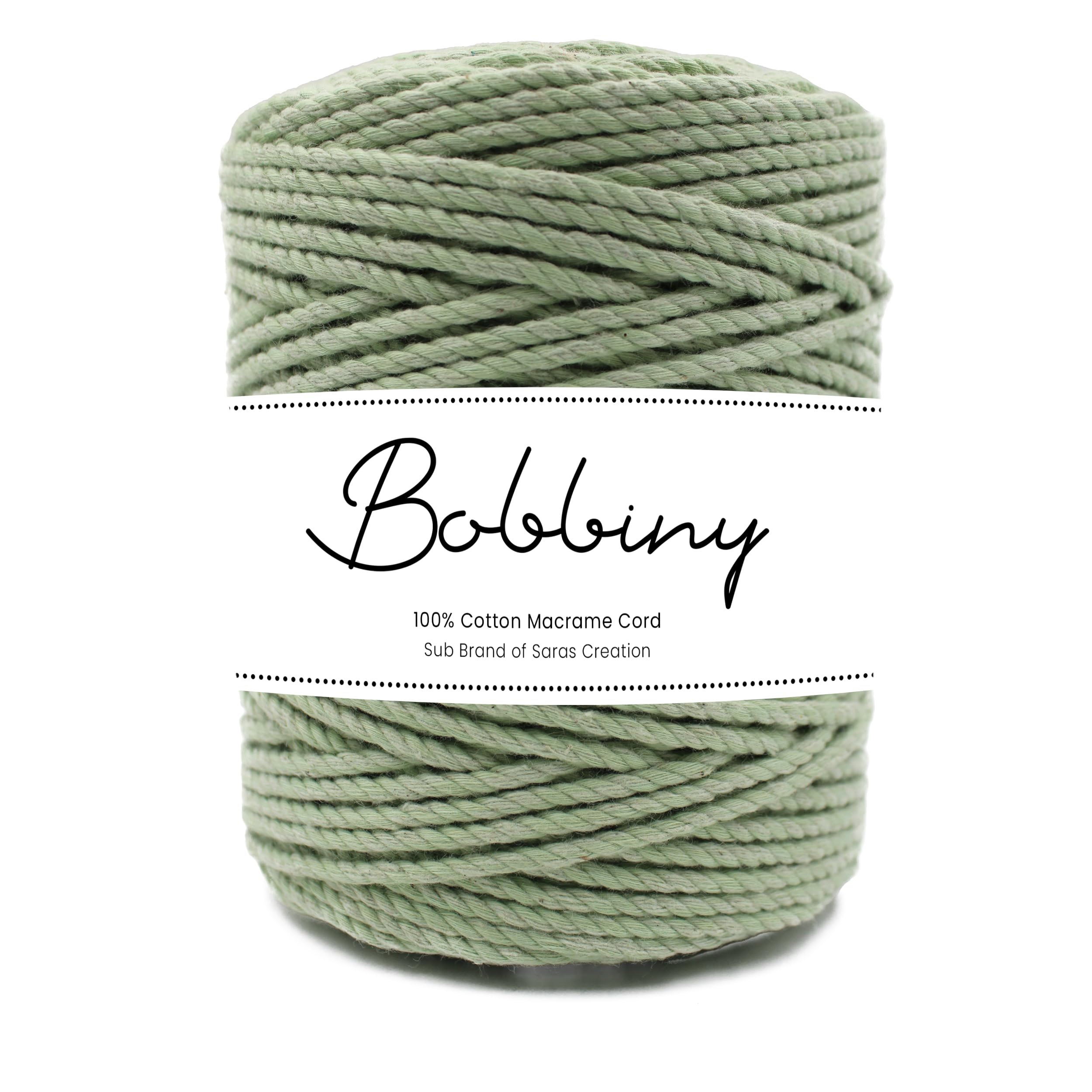 Bobbiny | 3 Ply Twisted Macrame Cotton Cord Dori (Roll Packaging) Thread for Macrame DIY and Other Projects | Laurel Green | 4mm,20 Meter