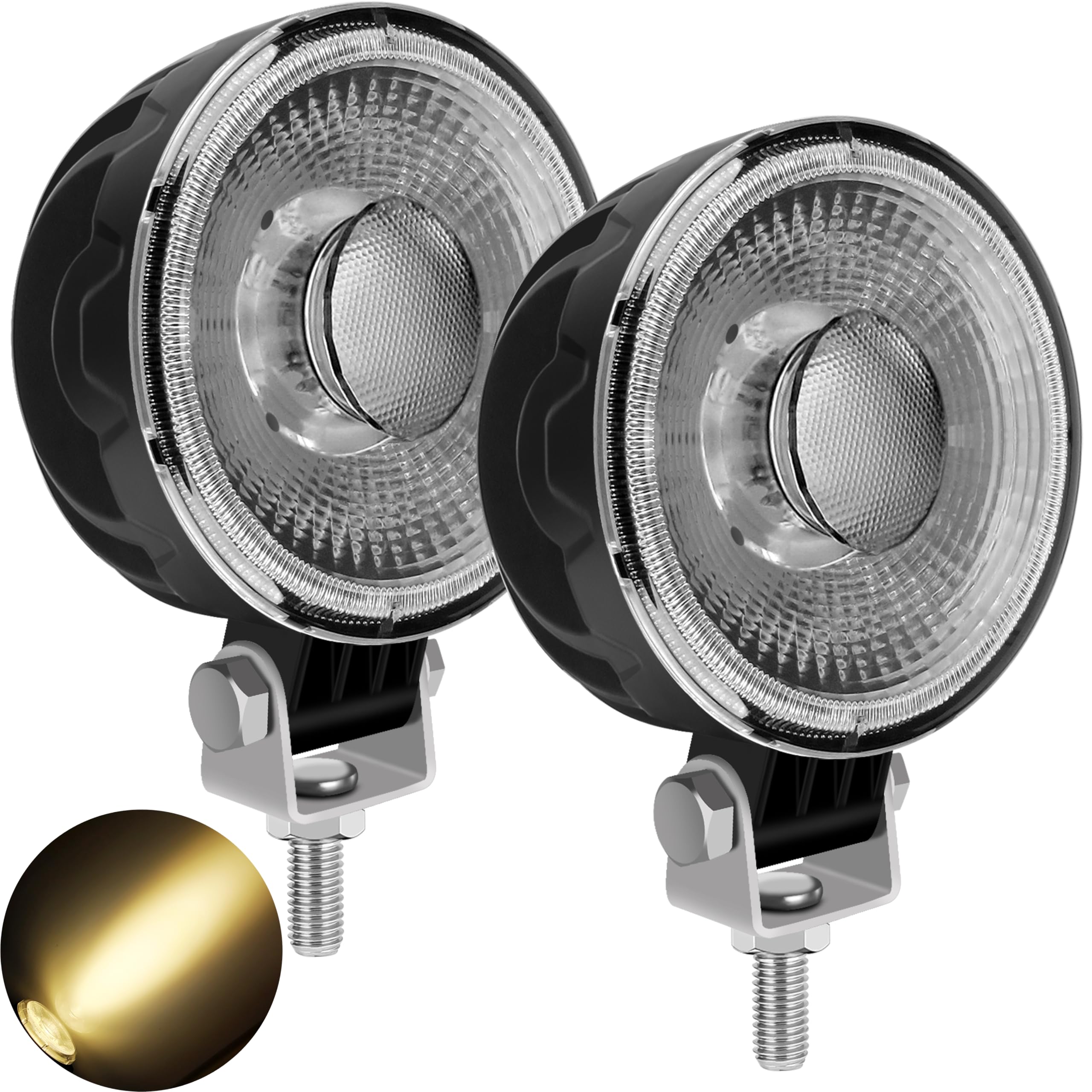Warme weiße Blassgelb LED Arbeitsscheinwerfer,3 Zoll Blassgelb Scheinwerfer Runde Led Nebellicht Offroad,12V 24V Fahrlicht Zusatzscheinwerfer für ATV LKW Boot Traktor Arbeitsleuchten