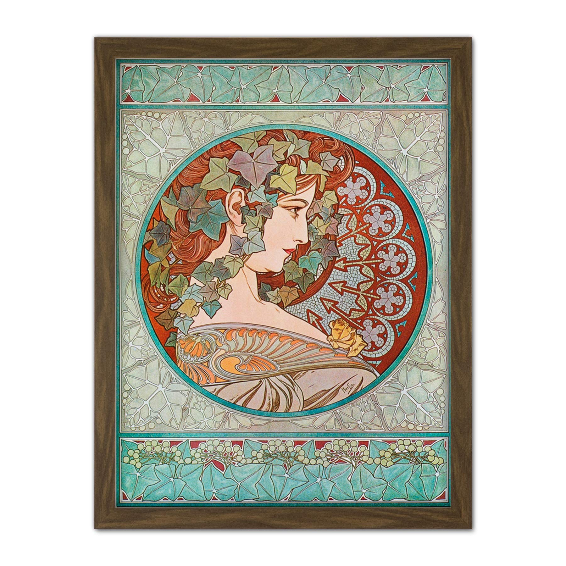 Wee Blue Coo Mucha Laurel 1901 Artwork Framed Wall Art Print 18X24 Inch