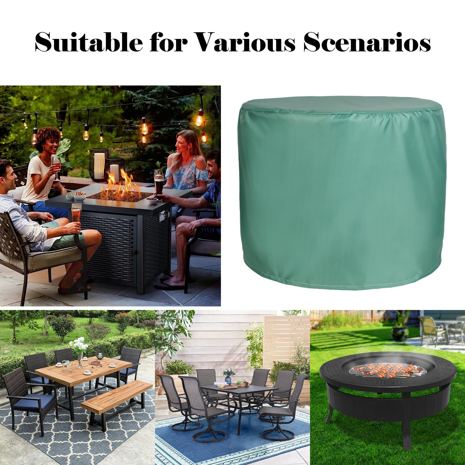 Funda impermeable para muebles de patio, 400 x 260 cm, resistente y redonda, para mesa y sillas de exterior, para jardín, todo tipo de clima
