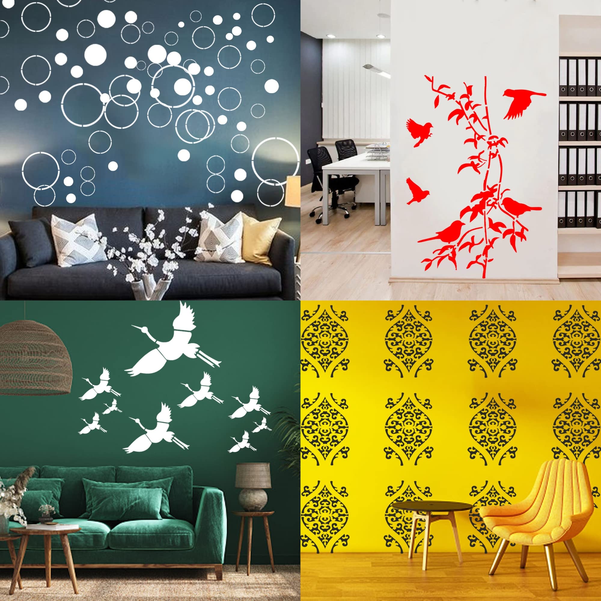 ARandNJ Painting Wall Stencils Pattern:- Flying Stork, Nature Bird, World Circle, Pilgrim Damask Design Ideal for Home Wall Decor (Pack of 4, Size:- 16 X 24 Inch) (Pack of 4) (B0B7NXJ63L) Amazon Price History, Amazon Price Tracker