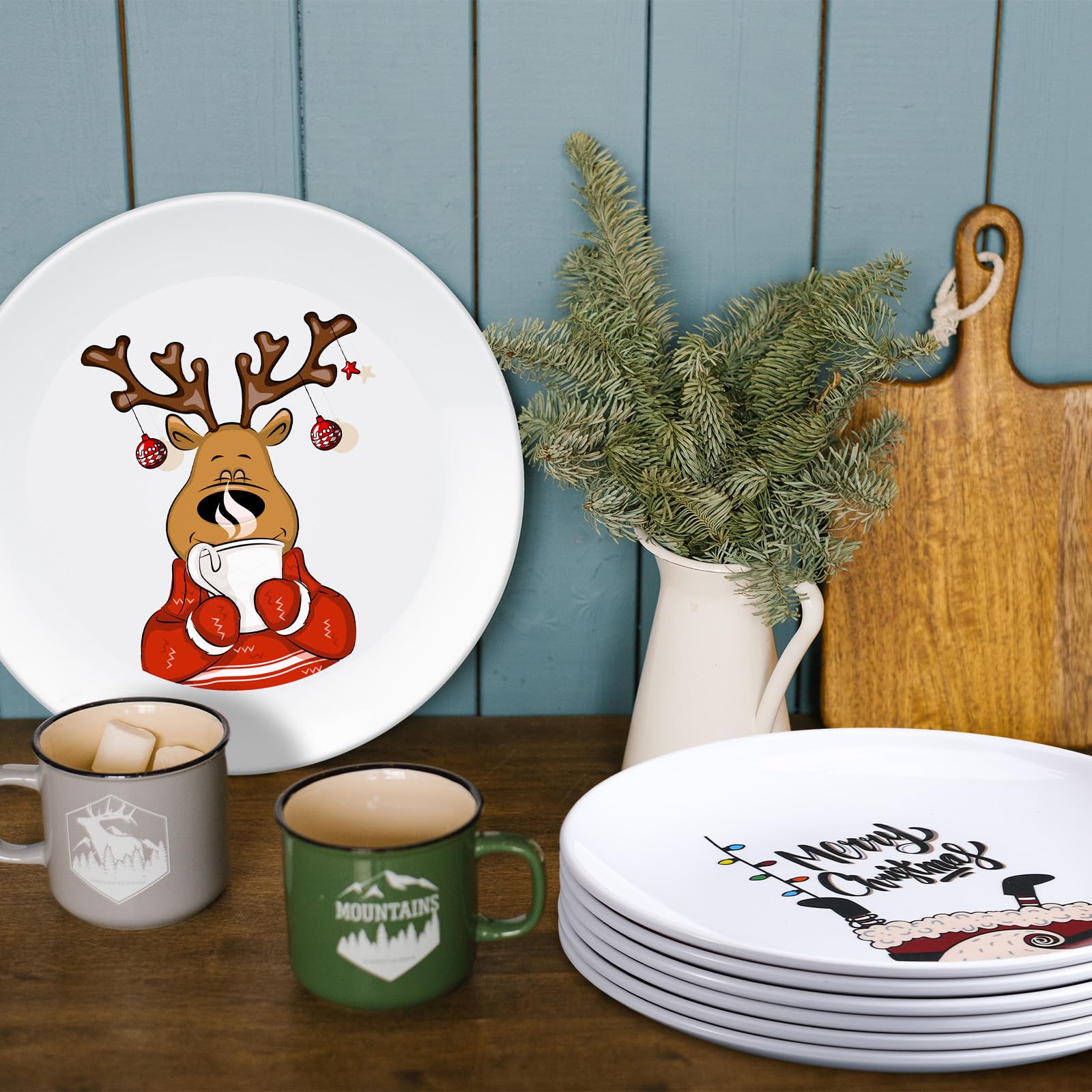 6 piatti natalizi in melammina, riutilizzabili, 20 cm, piatti rotondi a tema natalizio, set da tavola per insalata, pasta, Natale, feste di compleanno, regali