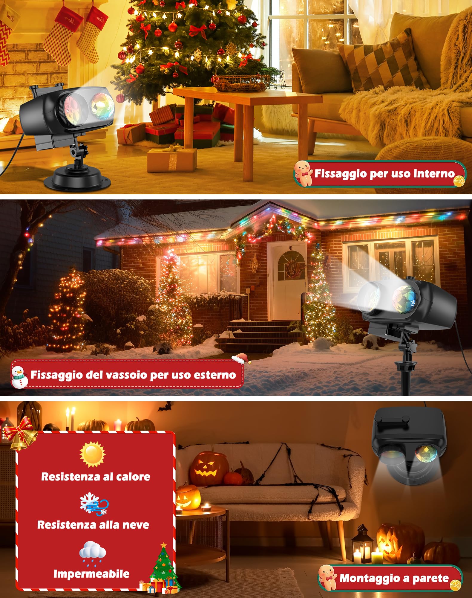 Proiettore Natale Esterno, Proiettore Luci Halloween Natale Esterno con 12 Diapositive Modelli, Telecomando e Timer, Impermeabile Luci Natale Esterno per Interno Halloween Decorazioni