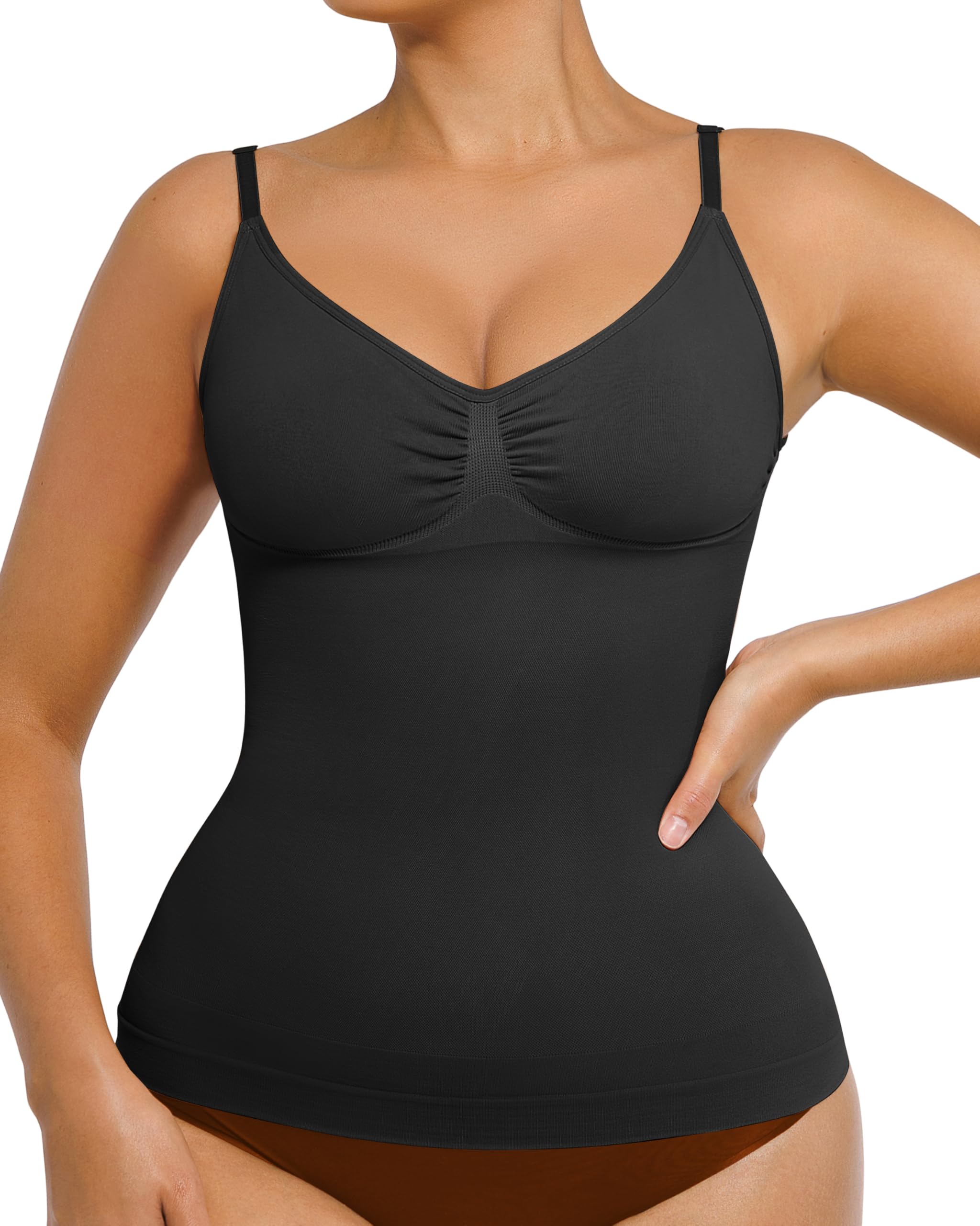 Camiseta sin Mangas de compresión sin Costuras para Mujer Shapewear Control de Barriga Cami Sujetador Integrado con Correas Ajustables