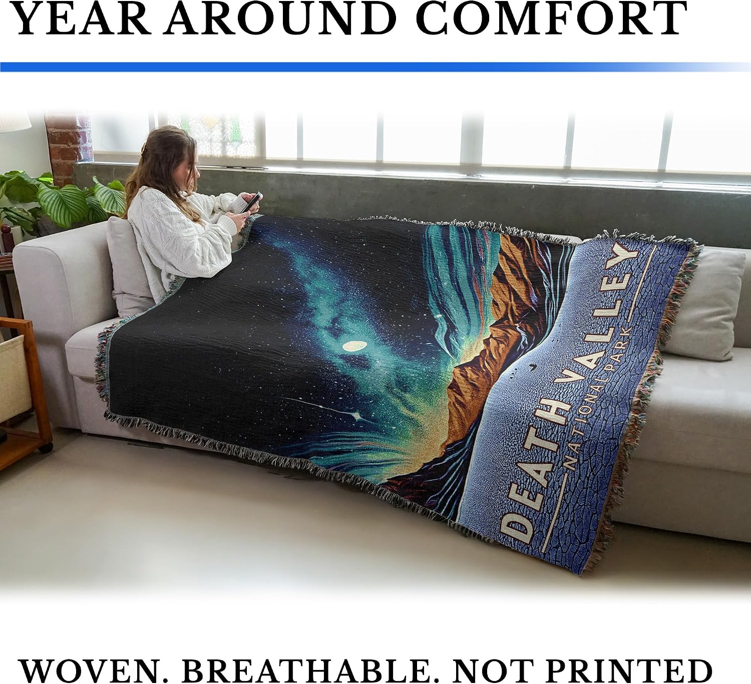 Pure Country Weavers Death Valley National Park Blanket - Gift Cotton Tapestry Throw - Made in The USA - 72" x 54"