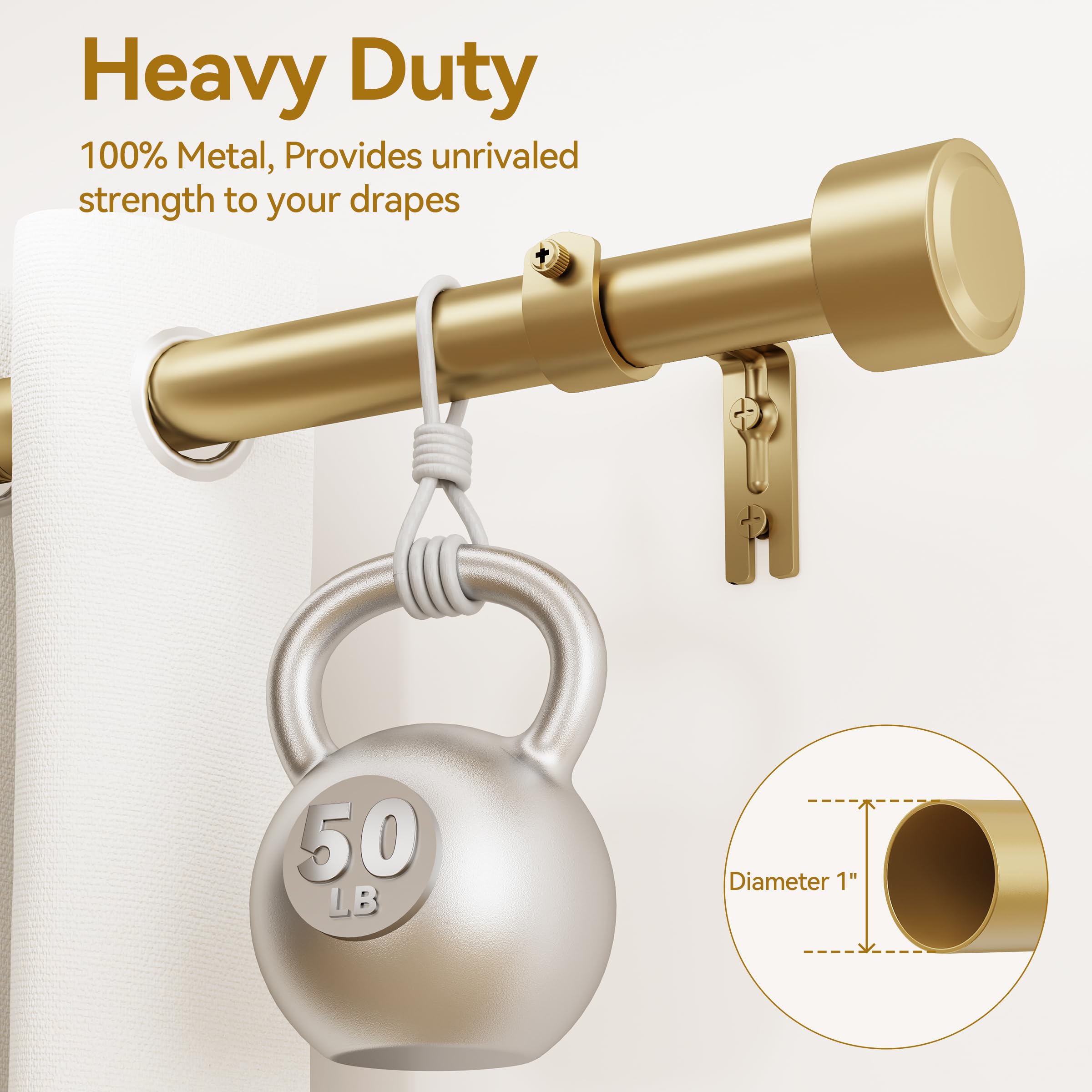 Gold Curtain Rod - 32-144 Inch, Heavy Duty -3 Gold Curtain Rod - 32-144 Inch, Heavy Duty -3
