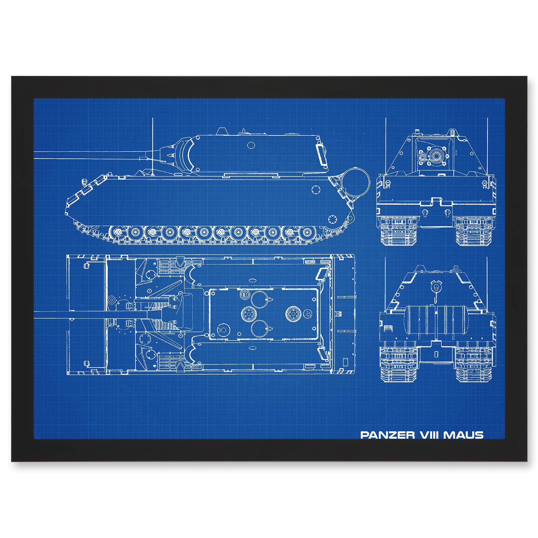 Military Panzer VIII Maus Super-Heavy Tank Blueprint Framed Wall Art Print A4 - Artery8