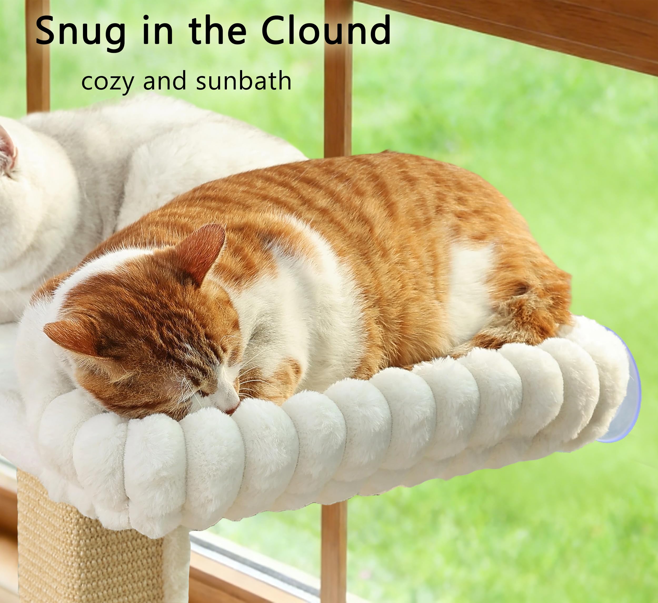 SnugCloud - Poste rascador para gatos con percha grande para ventana, cama ultra suave con refuerzo, árbol rascador de sisal ajustable de 47 pulgadas de alto para gatos grandes Maine Coon, escalar