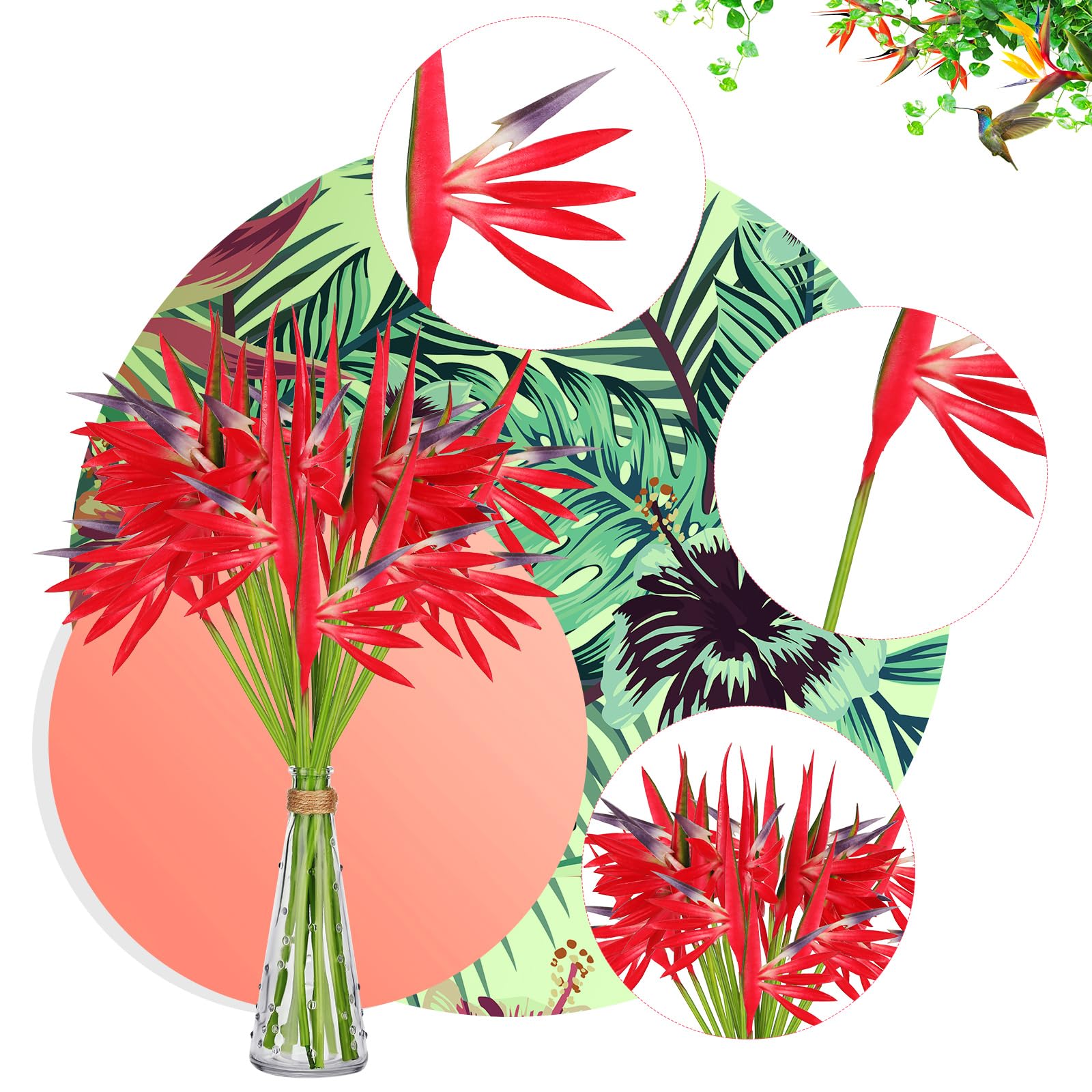 20 plantas artificiales de ave del paraíso de 22 pulgadas, ramo de flores tropicales hawaianas, flores artificiales, plantas verdes grandes y elegantes para decoración del hogar, jardín, 6